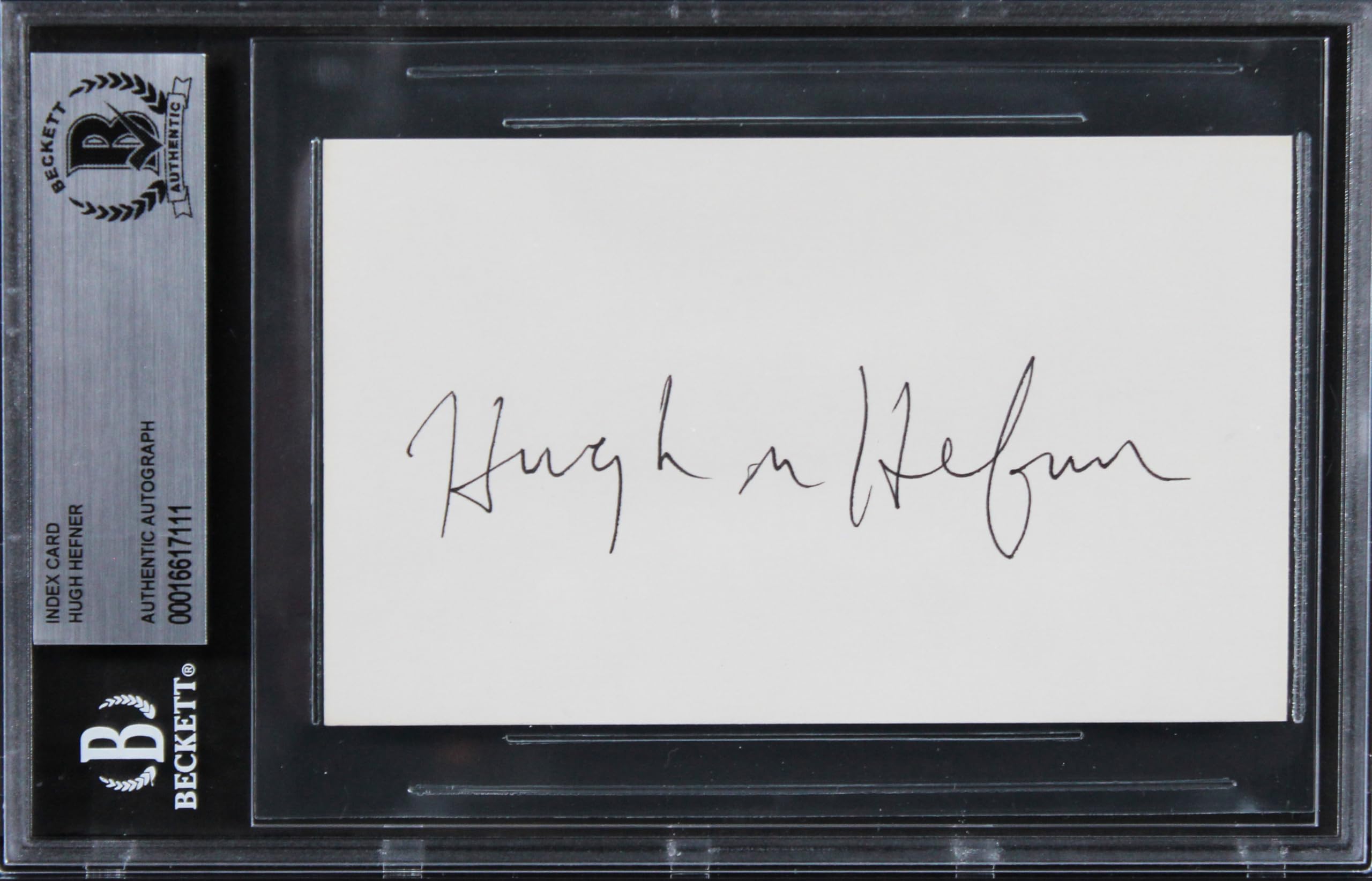 Hugh Hefner Playboy Authentic Signed 3x5 Index Card Autographed BAS Slabbed 1