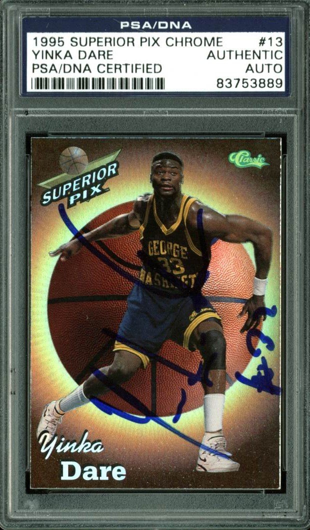 Nets Yinka Dare Authentic Signed Card 1995 Superior Pix Chrome #13 PSA Slabbed