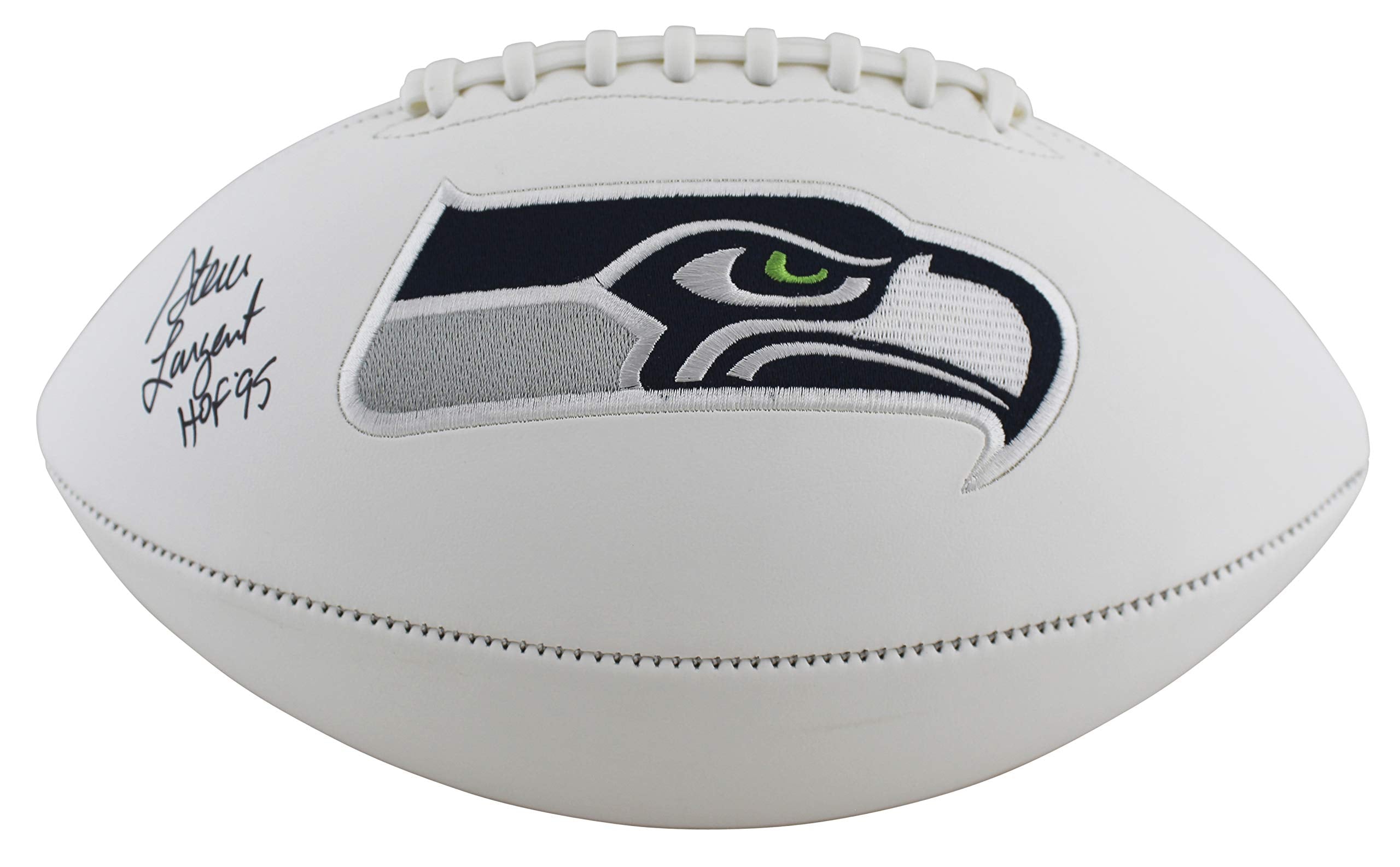 Seahawks Steve Largent "HOF 95" Authentic Signed White Panel Logo Football BAS