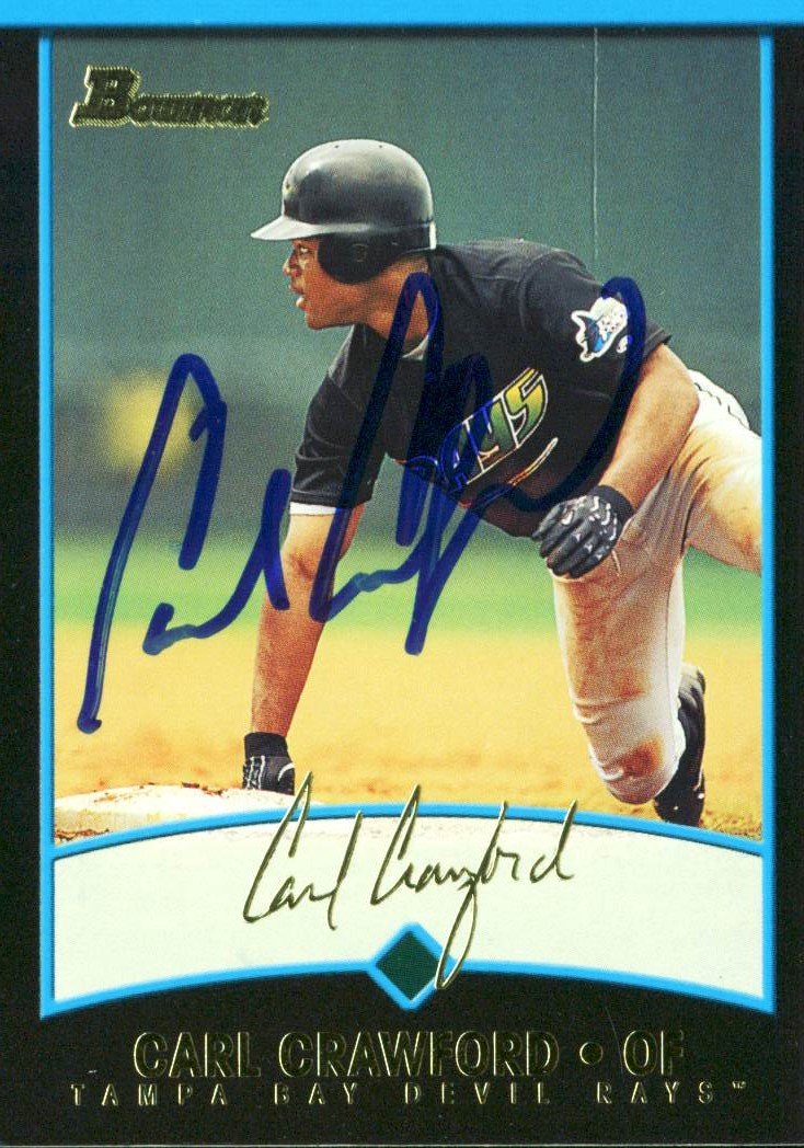 Rays Carl Crawford Authentic Signed Card 2001 Bowman RC #229 Autographed w/ COA