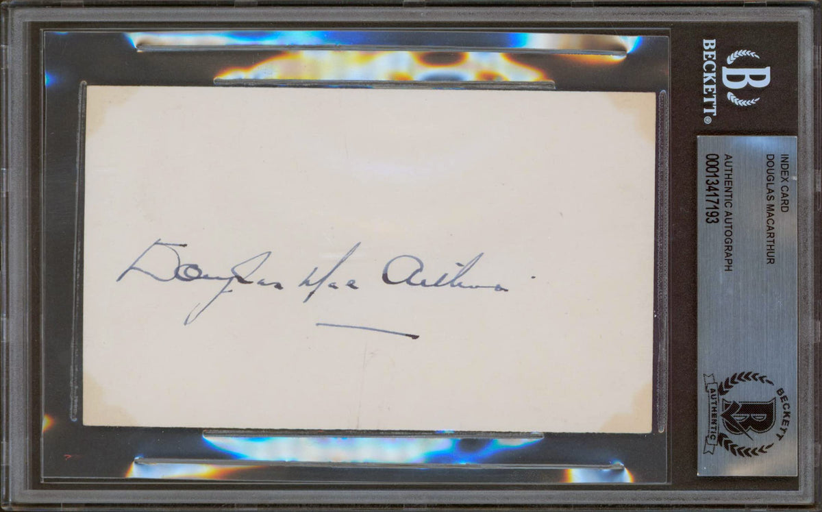 Douglas MacArthur Authentic Signed 3x5 Index Card Autographed BAS Slabbed