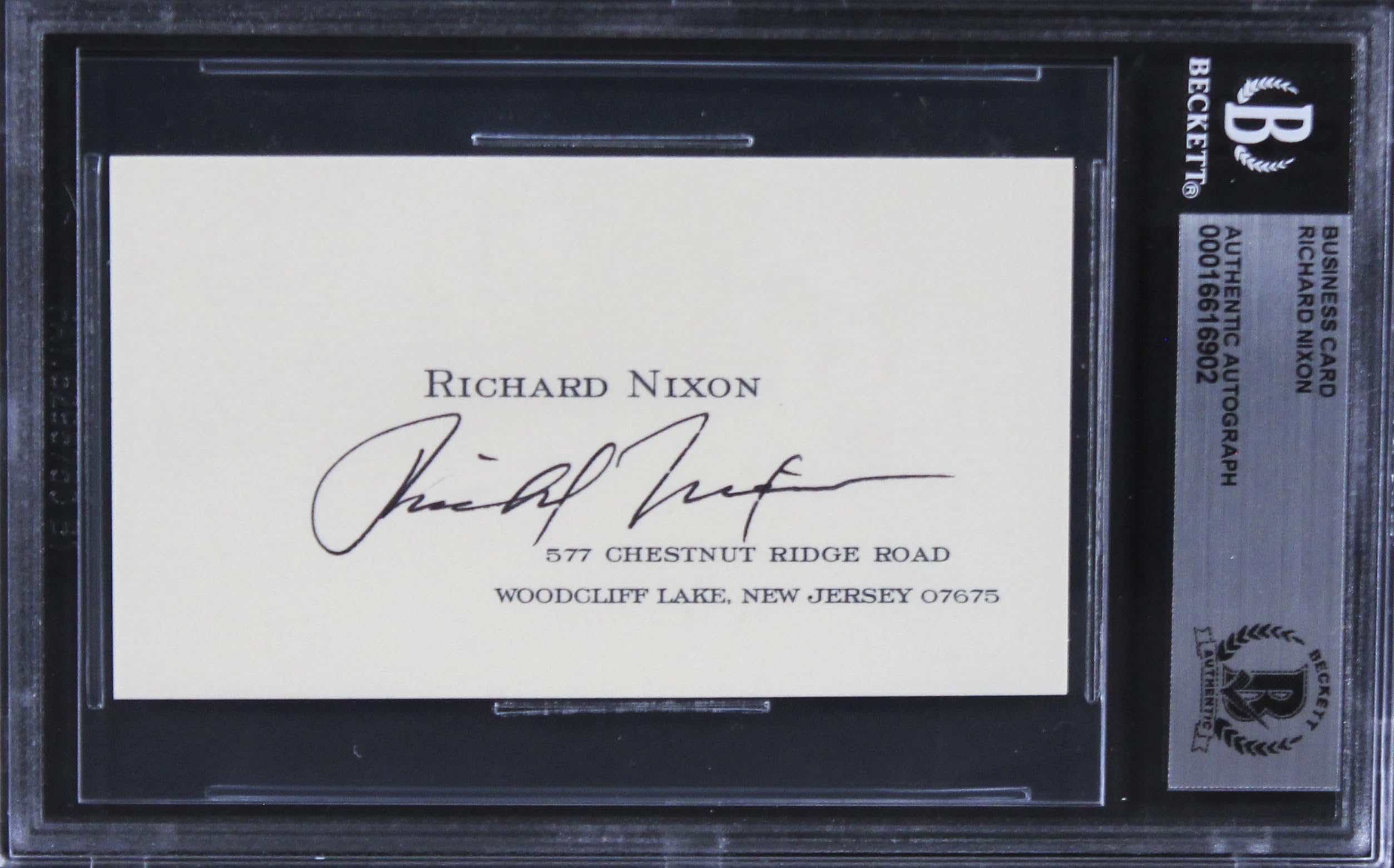 Richard Nixon Authentic Signed Business Card Autographed BAS Slabbed