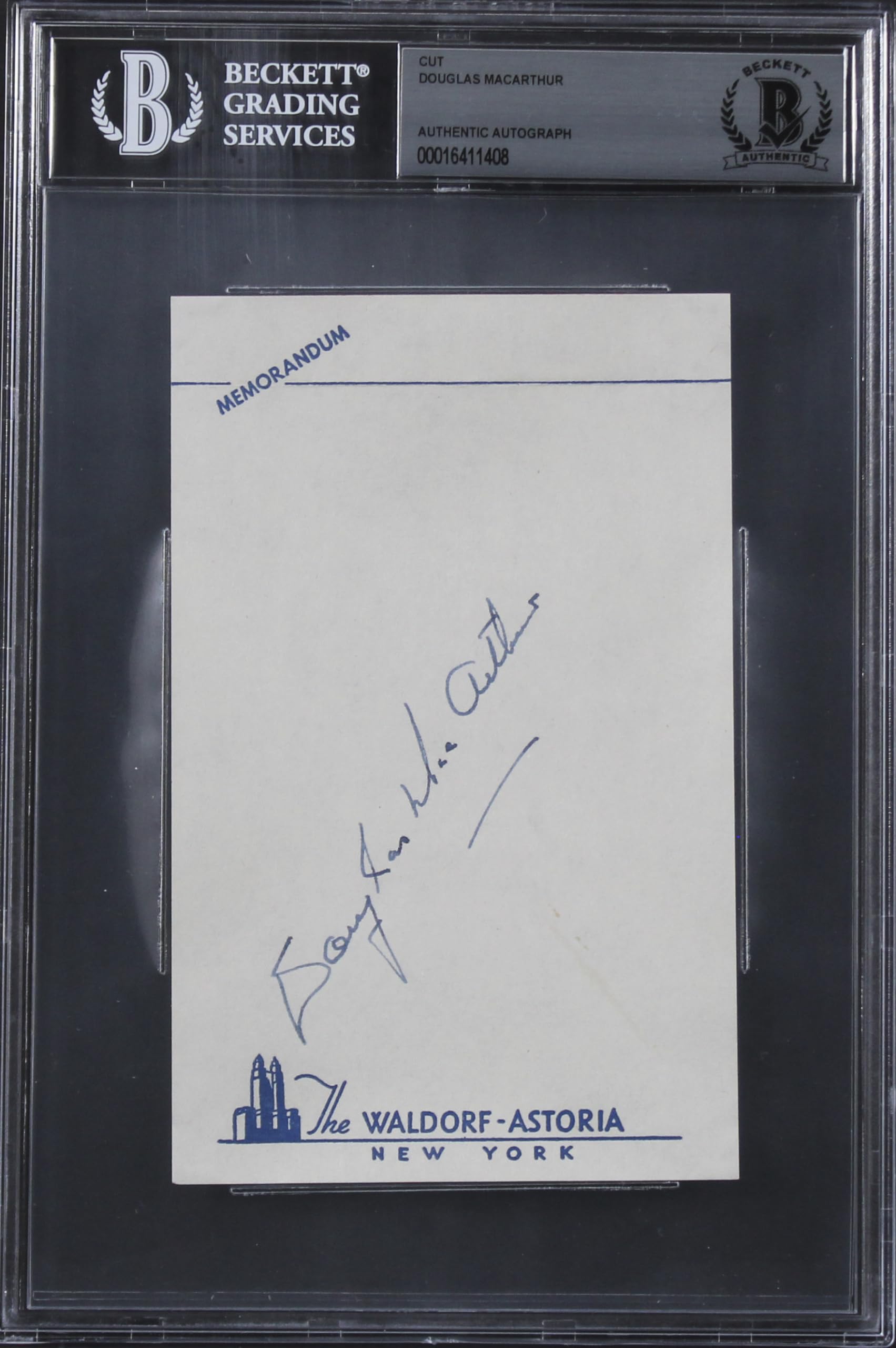 Douglas MacArthur Authentic Signed 3.75x6 Cut Signature BAS Slabbed
