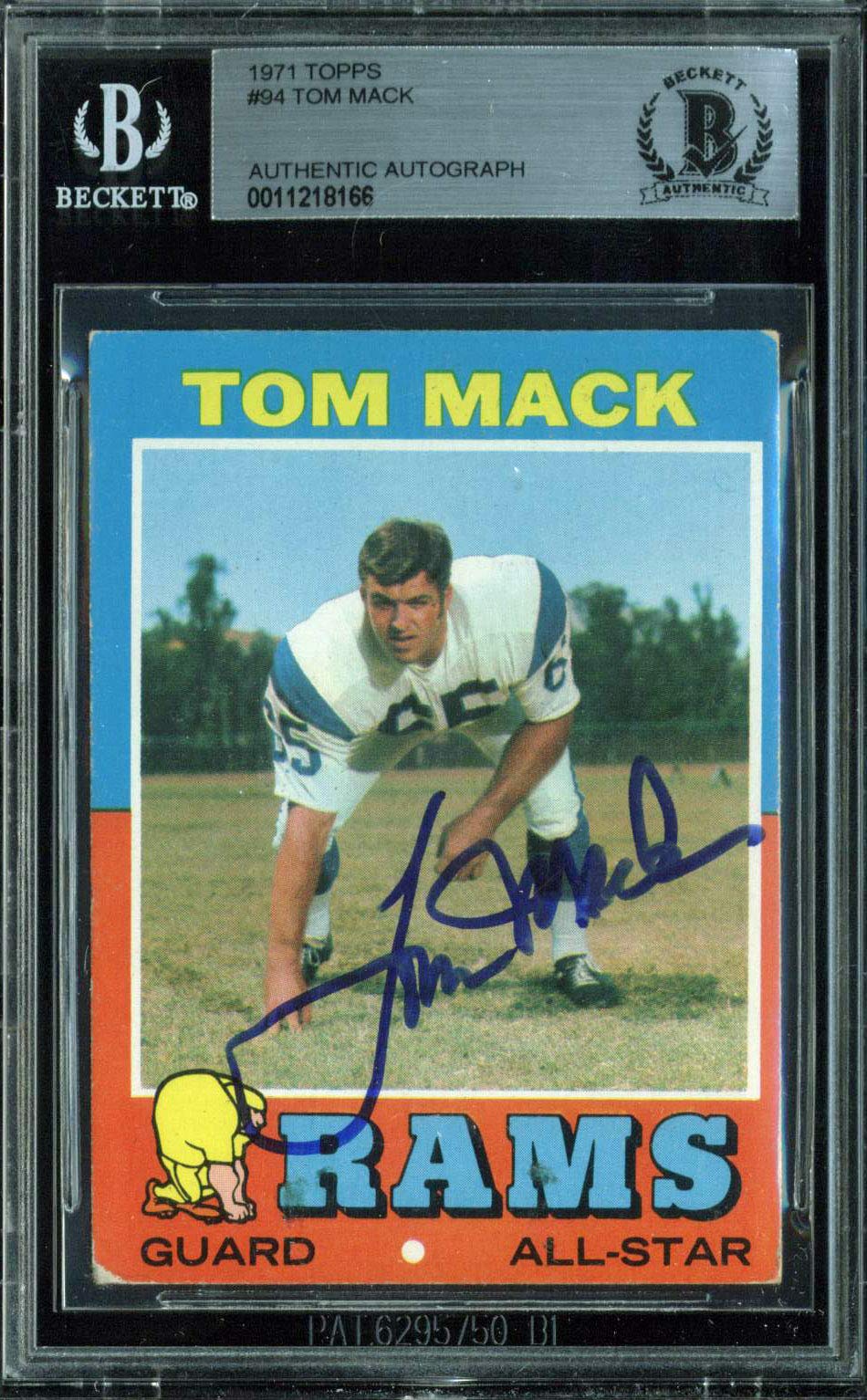 Rams Tom Mack Authentic Signed 1971 Topps #94 Auto Card BAS Slabbed