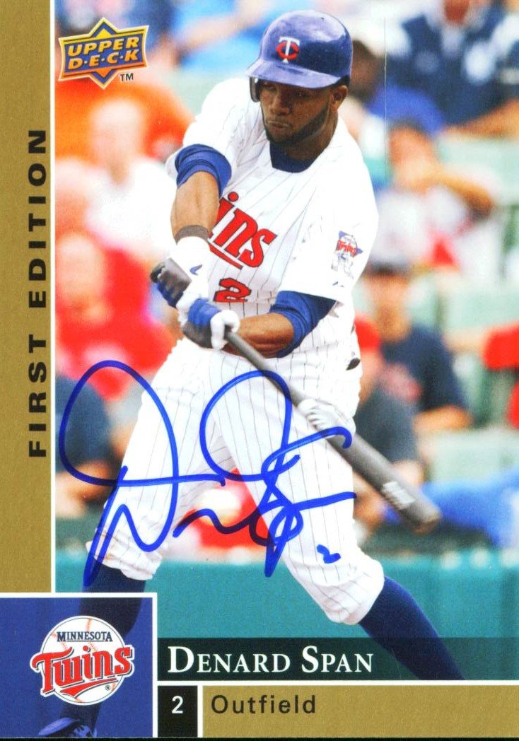 Twins Denard Span Authentic Signed Card 2009 Upper Deck #177 Autographed w/ COA