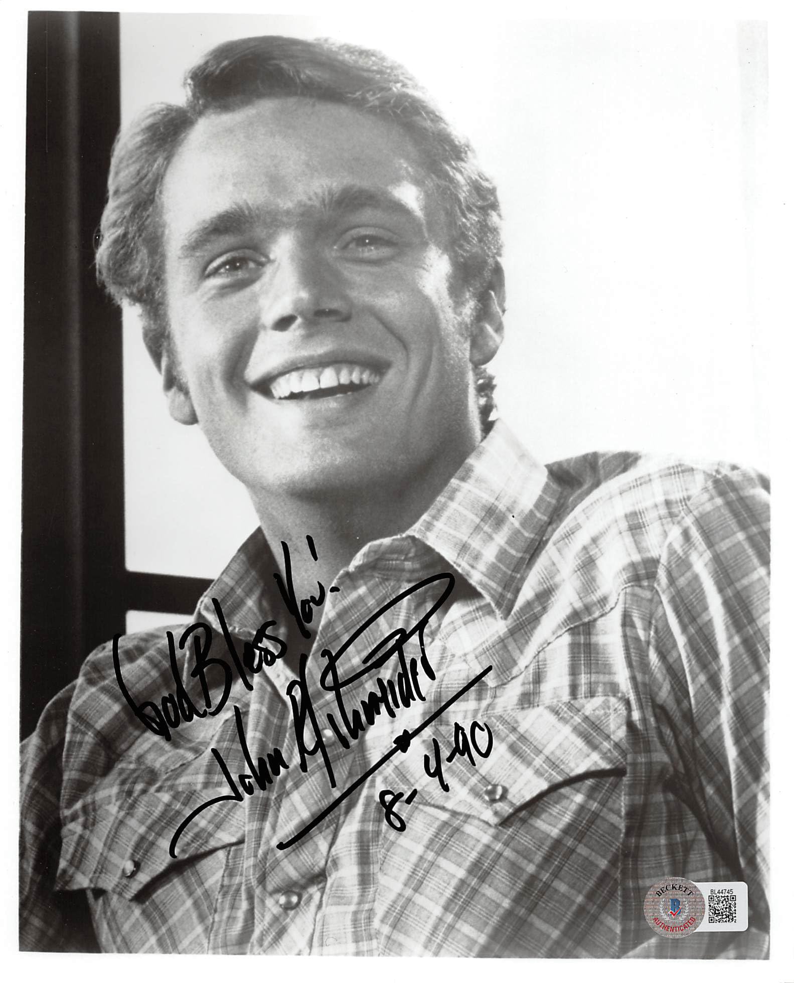 John Schneider Dukes of Hazzard "God Bless You!" Signed 8x10 Photo BAS #BL44745