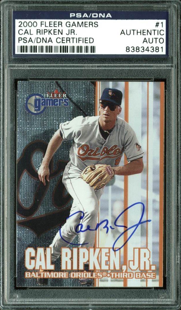 Orioles Cal Ripken Jr. Authentic Signed Card 2000 Fleer Gamers #1 PSA Slabbed