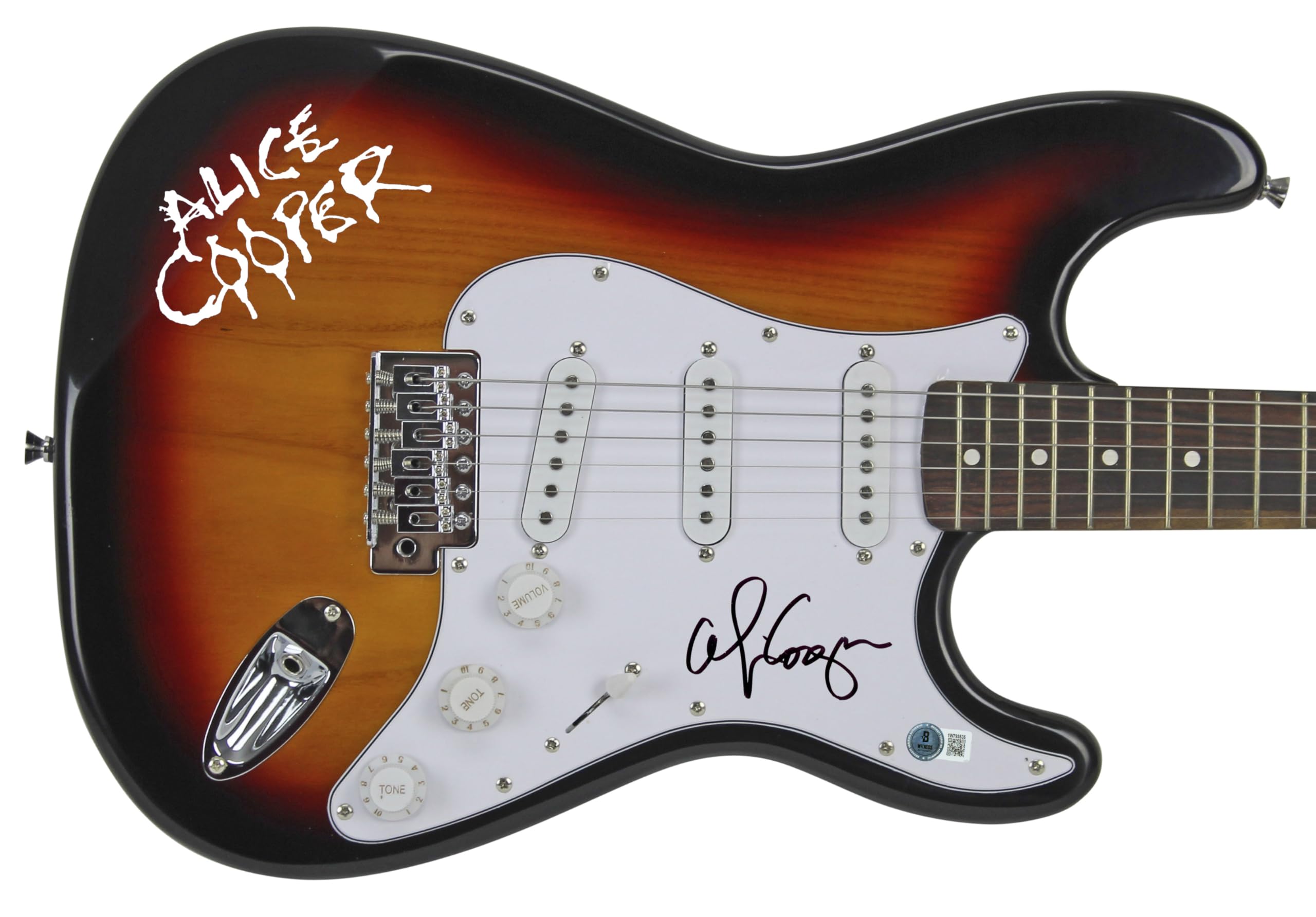 Alice Cooper Authentic Signed Tobacco Electric Guitar w/ Decal BAS Witnessed