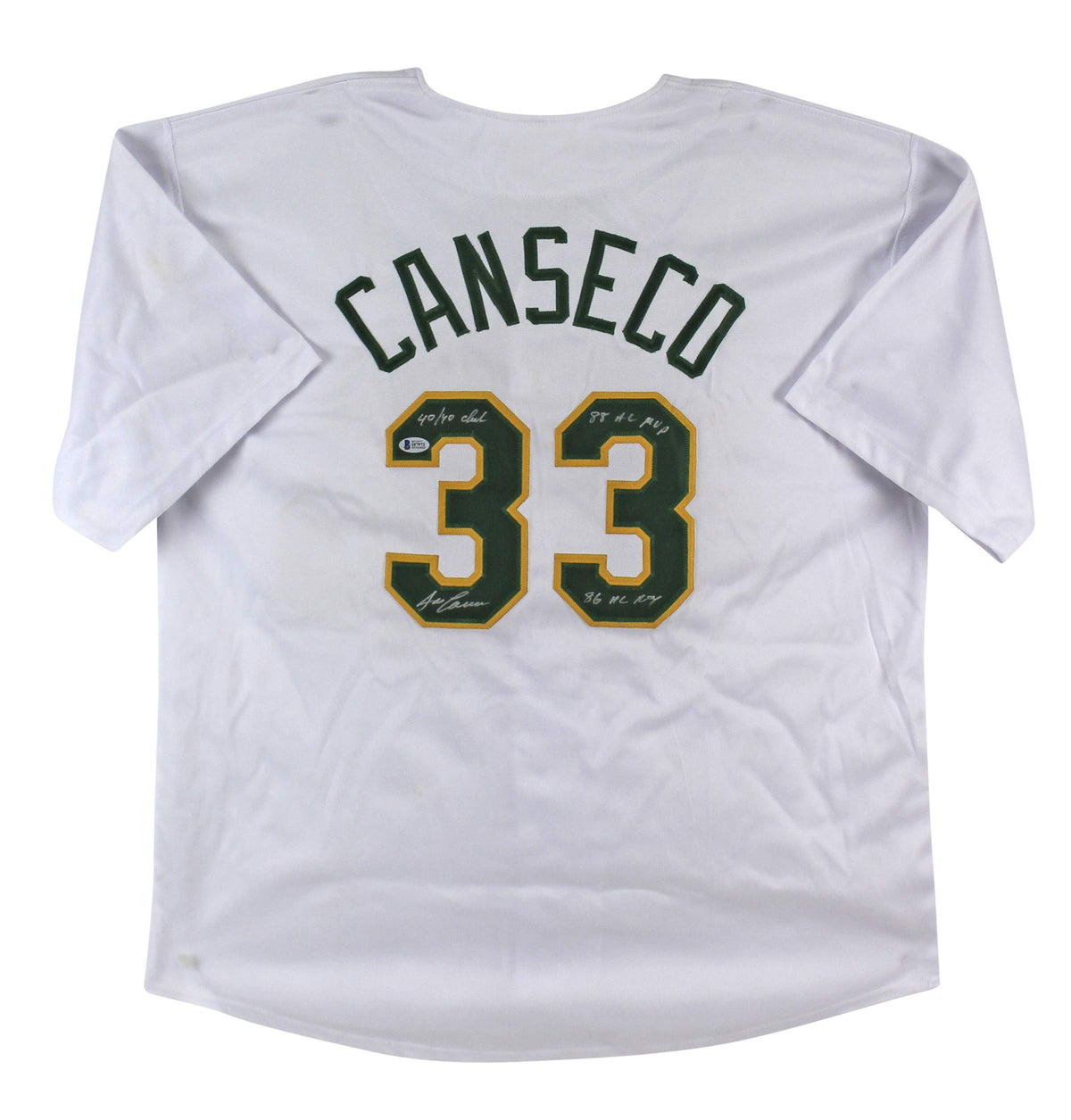 Jose Canseco "3x Inscribed" Signed White Pro Style Jersey BAS Witnessed #I87972