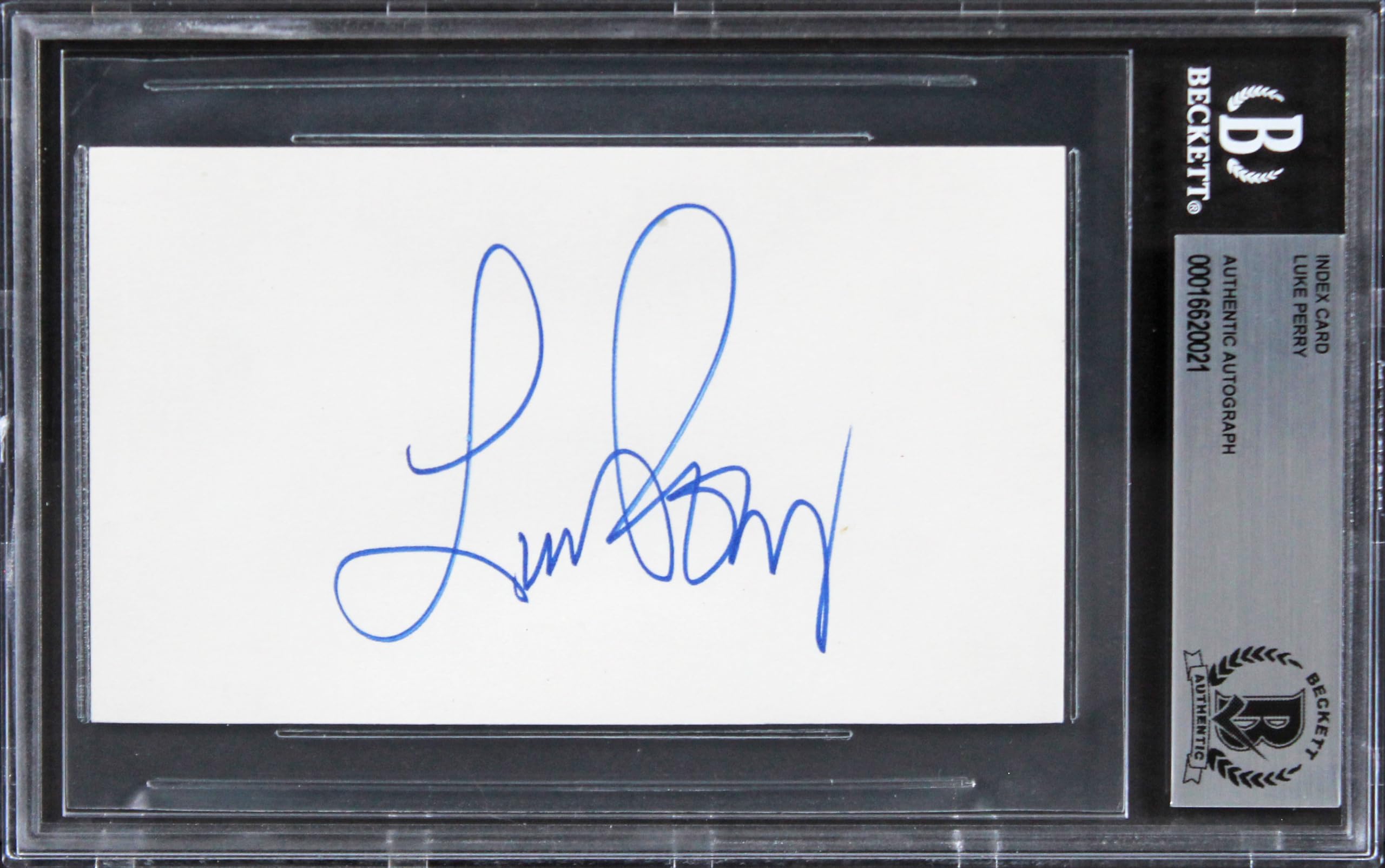 Luke Perry Beverly Hills, 90210 Authentic Signed 3x5 Index Card BAS Slabbed 1