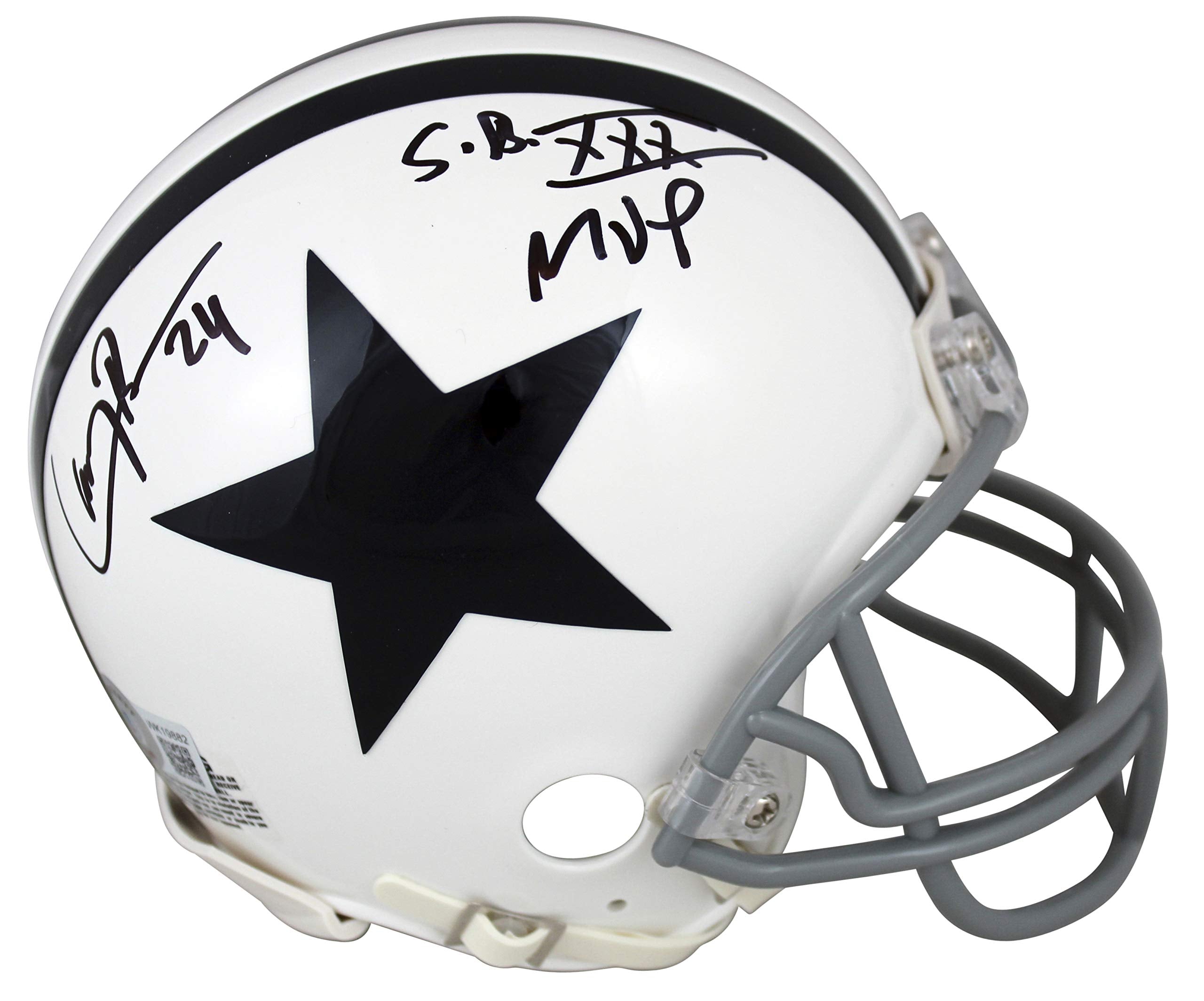 Cowboys Larry Brown "SB XXX MVP" Signed 2004 Throwback Rep Mini Helmet BAS Wit