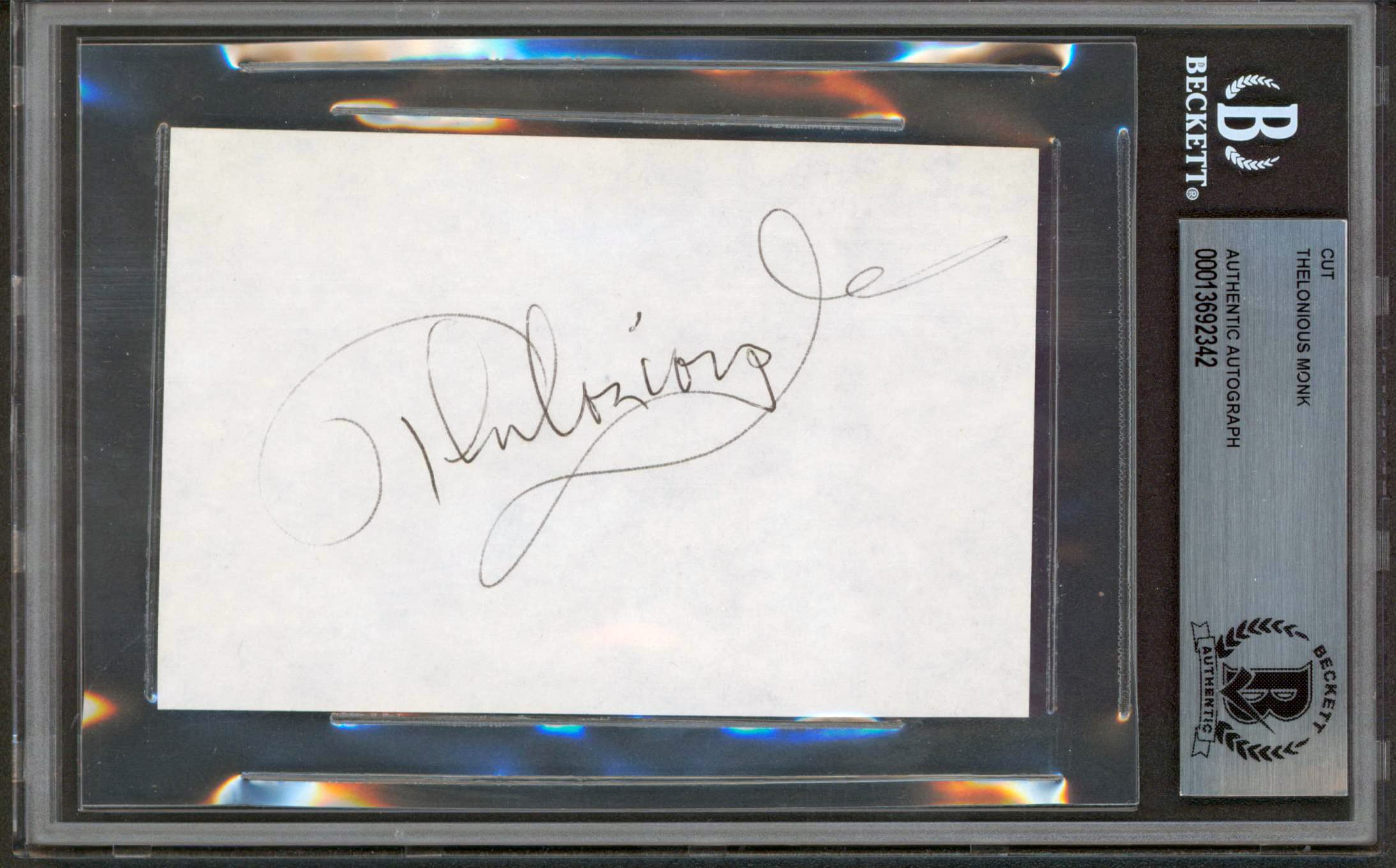 Thelonious Monk Authentic Signed 3x4.5 Cut Signature Autographed BAS Slabbed