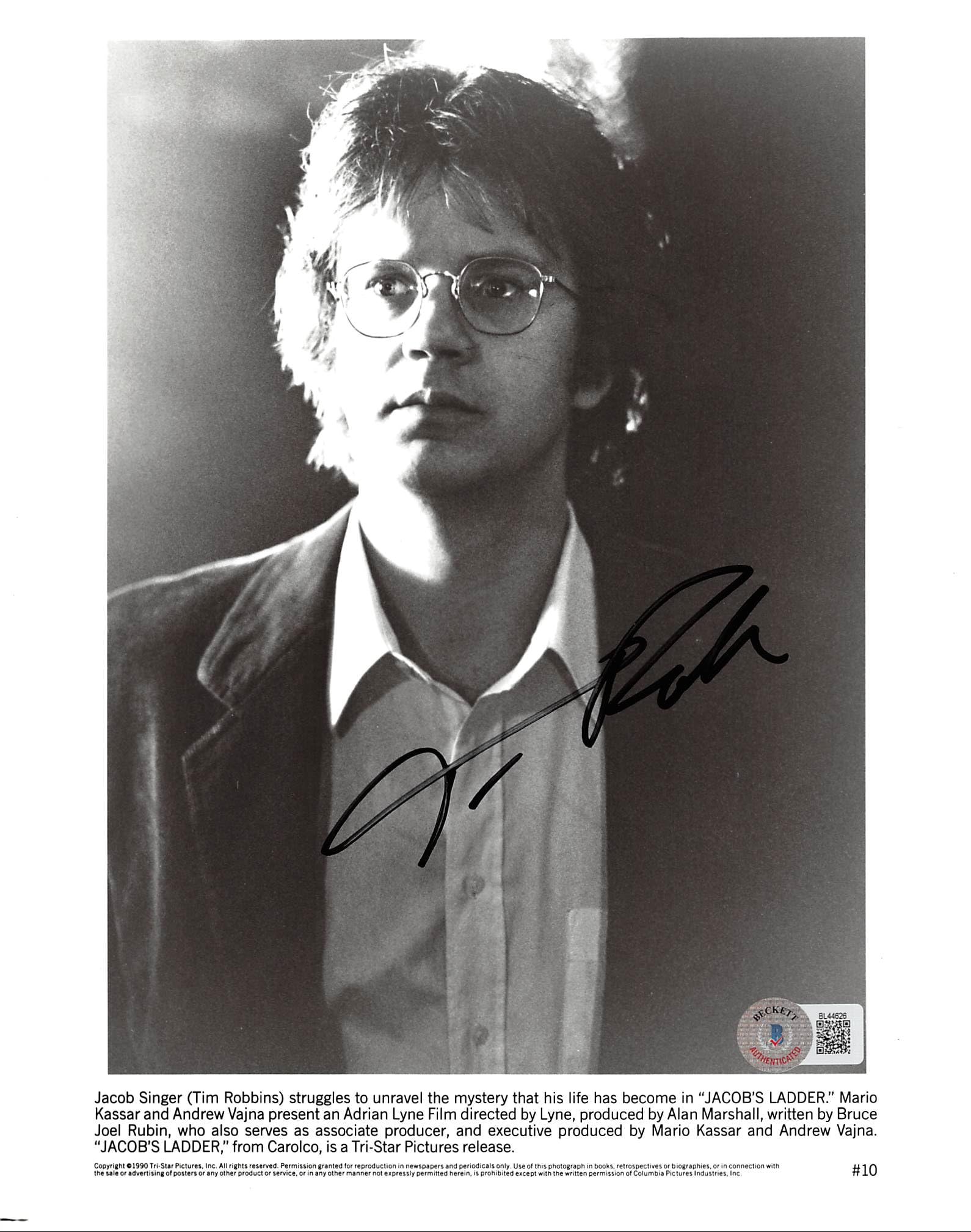 Tim Robbins Jacob's Ladder Authentic Signed 8x10 Photo Autographed BAS #BL44626