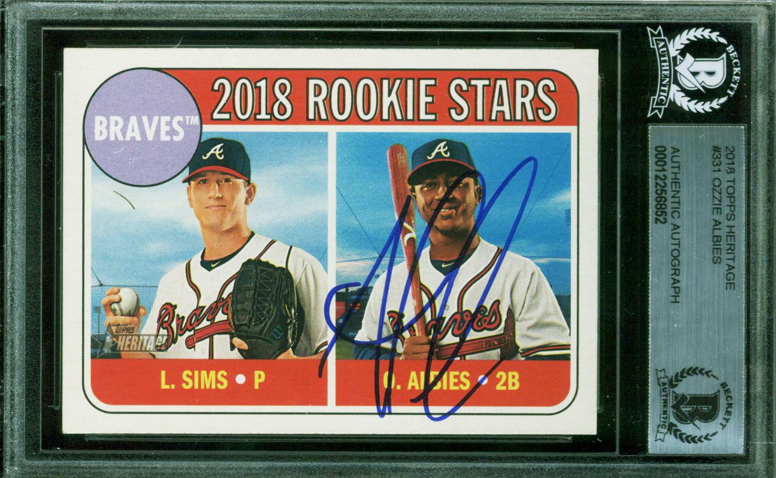 Braves Ozzie Albies Authentic Signed 2018 Topps Heritage #331 Card BAS Slabbed