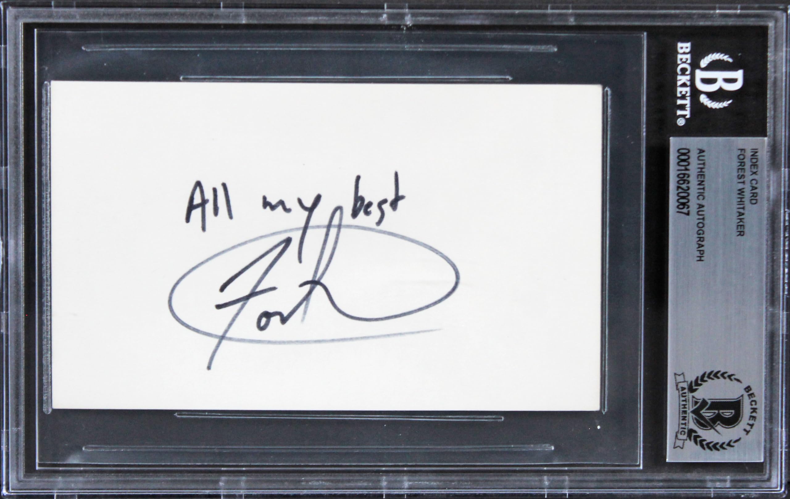 Forest Whitaker The Butler "All My Best" Signed 3x5 Index Card BAS Slabbed
