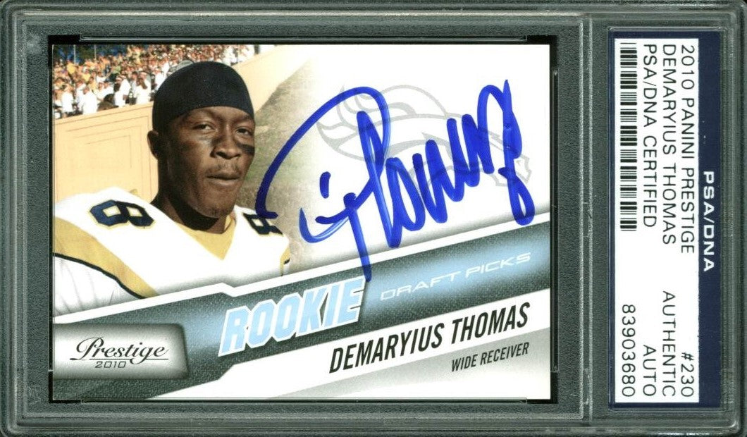 Broncos Demaryius Thomas Signed Card 2010 Panini Prestige RC #230 PSA Slabbed