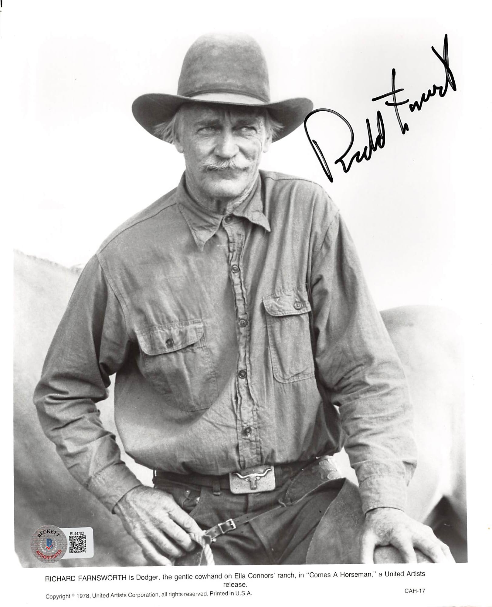 Richard Farnsworth Comes a Horseman Authentic Signed 8x10 Photo BAS #BL44702