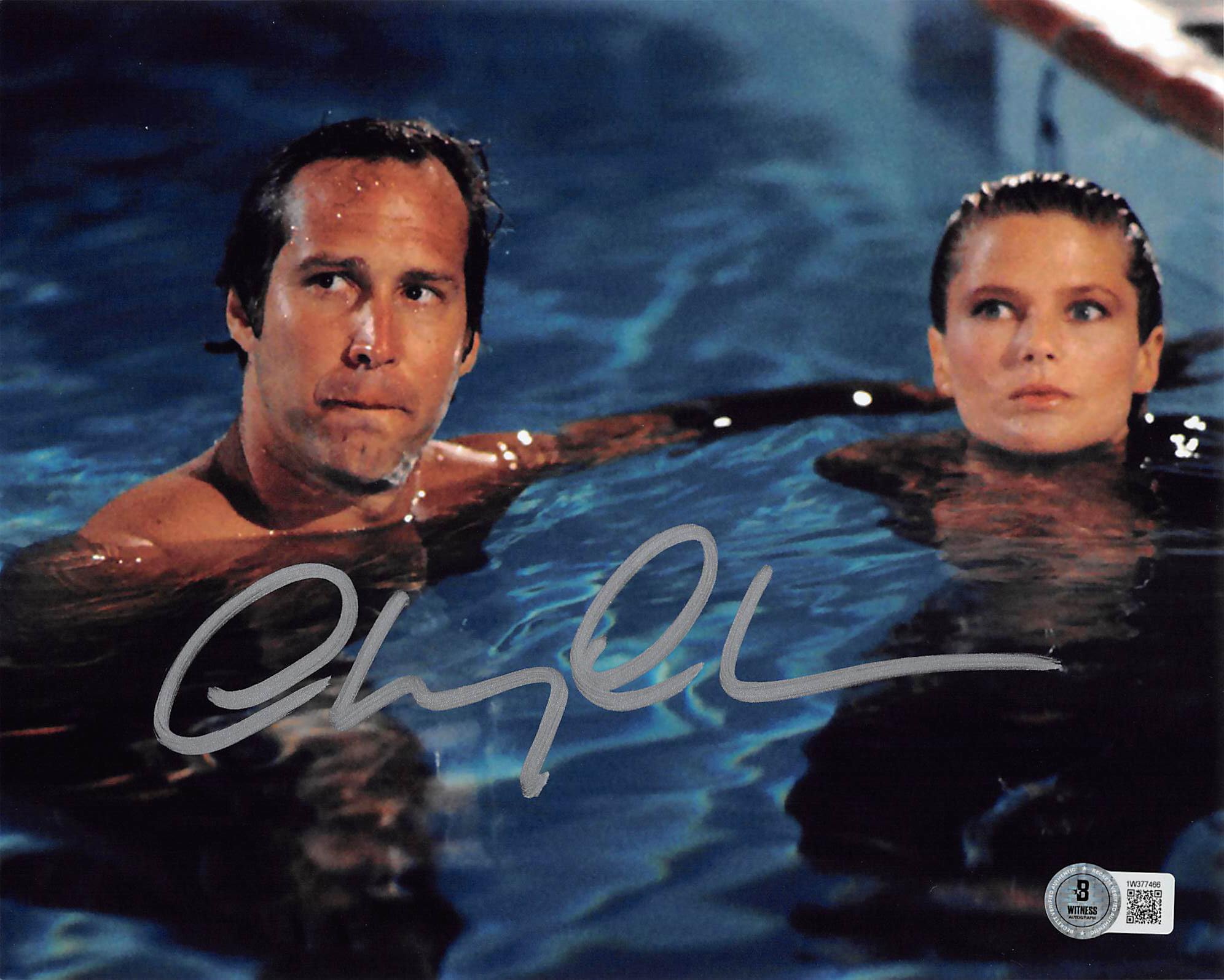 Chevy Chase Vacation Signed 8x10 Horizontal Swimming Photo w/ Silver Sig BAS Wit