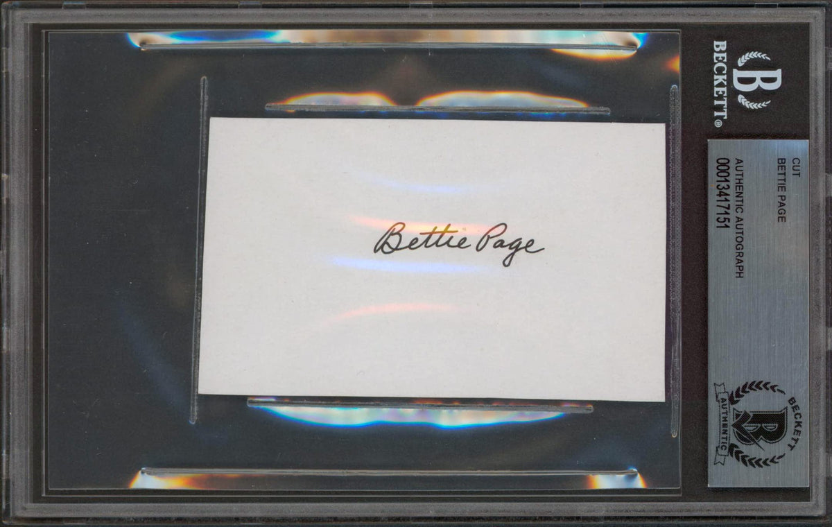 Bettie Page Playboy Authentic Signed 4x2.5 Cut Signature Autographed BAS Slabbed