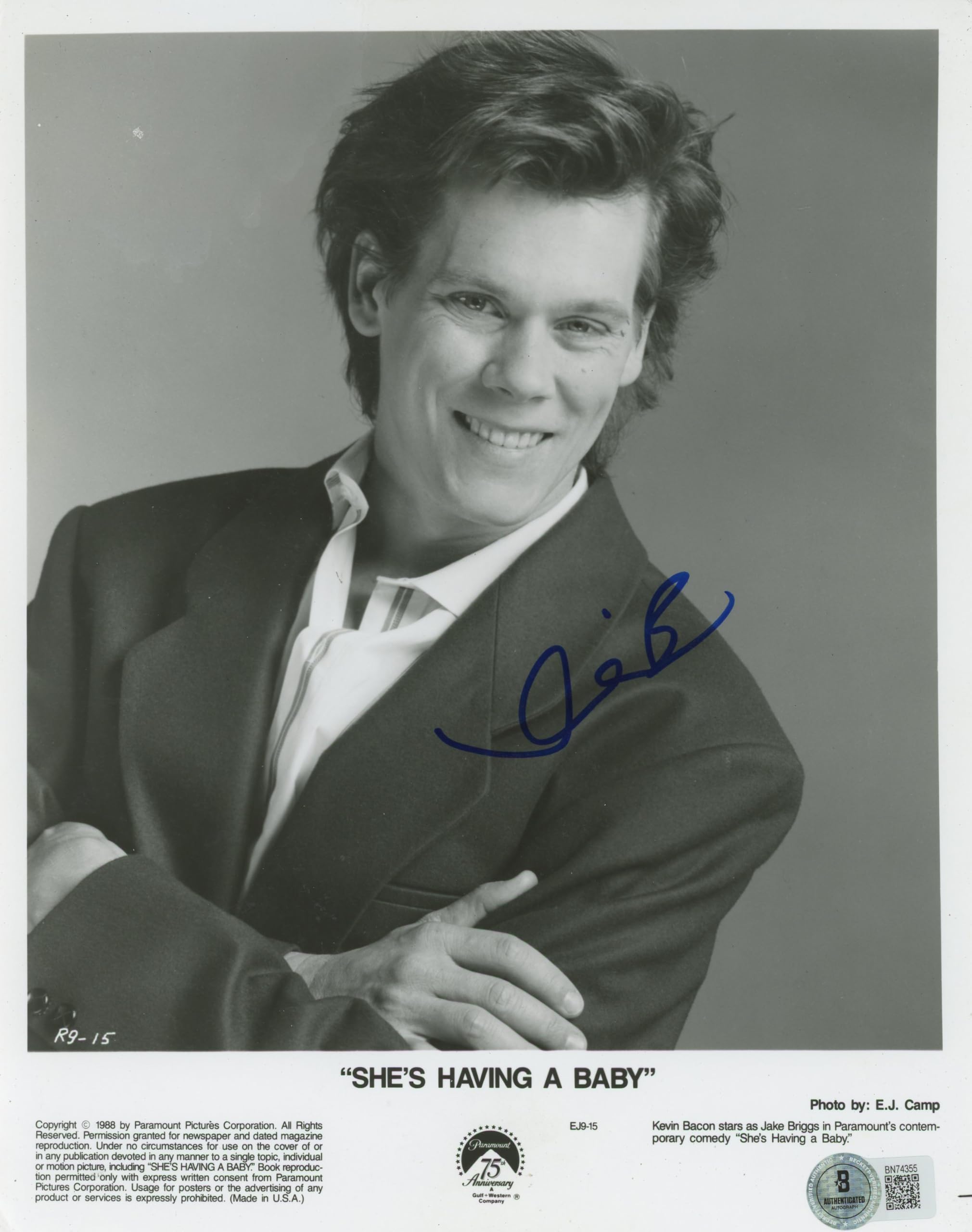 Kevin Bacon She's Having A Baby Authentic Signed 8x10 Photo BAS #BN74355