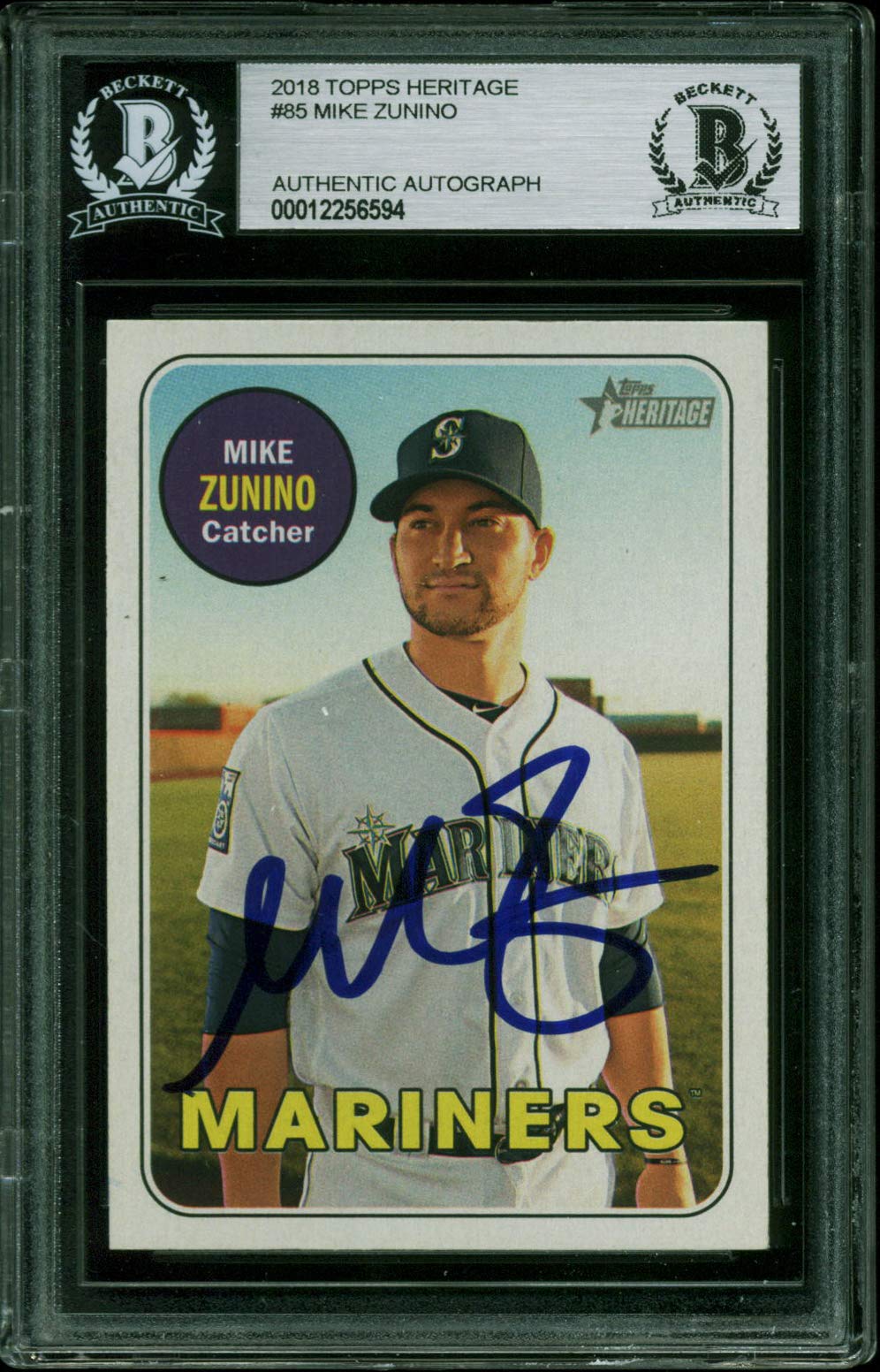 Mariners Mike Zunino Authentic Signed 2018 Topps Heritage #85 Card BAS Slabbed