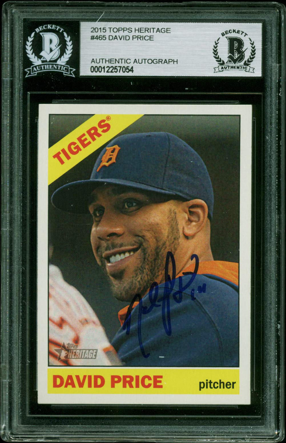 Tigers David Price Authentic Signed 2015 Topps Heritage #465 Card BAS Slabbed