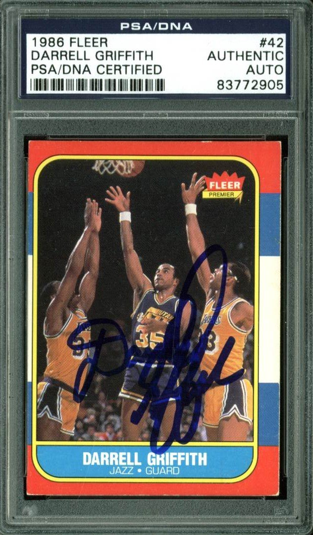Jazz Darrell Griffith Authentic Signed Card 1986 Fleer #42 PSA/DNA Slabbed