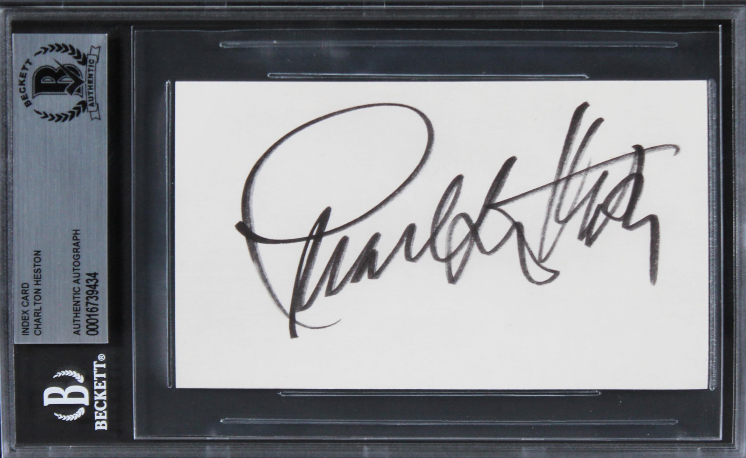 Charlton Heston Ben-Hur Authentic Signed 3x5 Index Card BAS Slabbed 5
