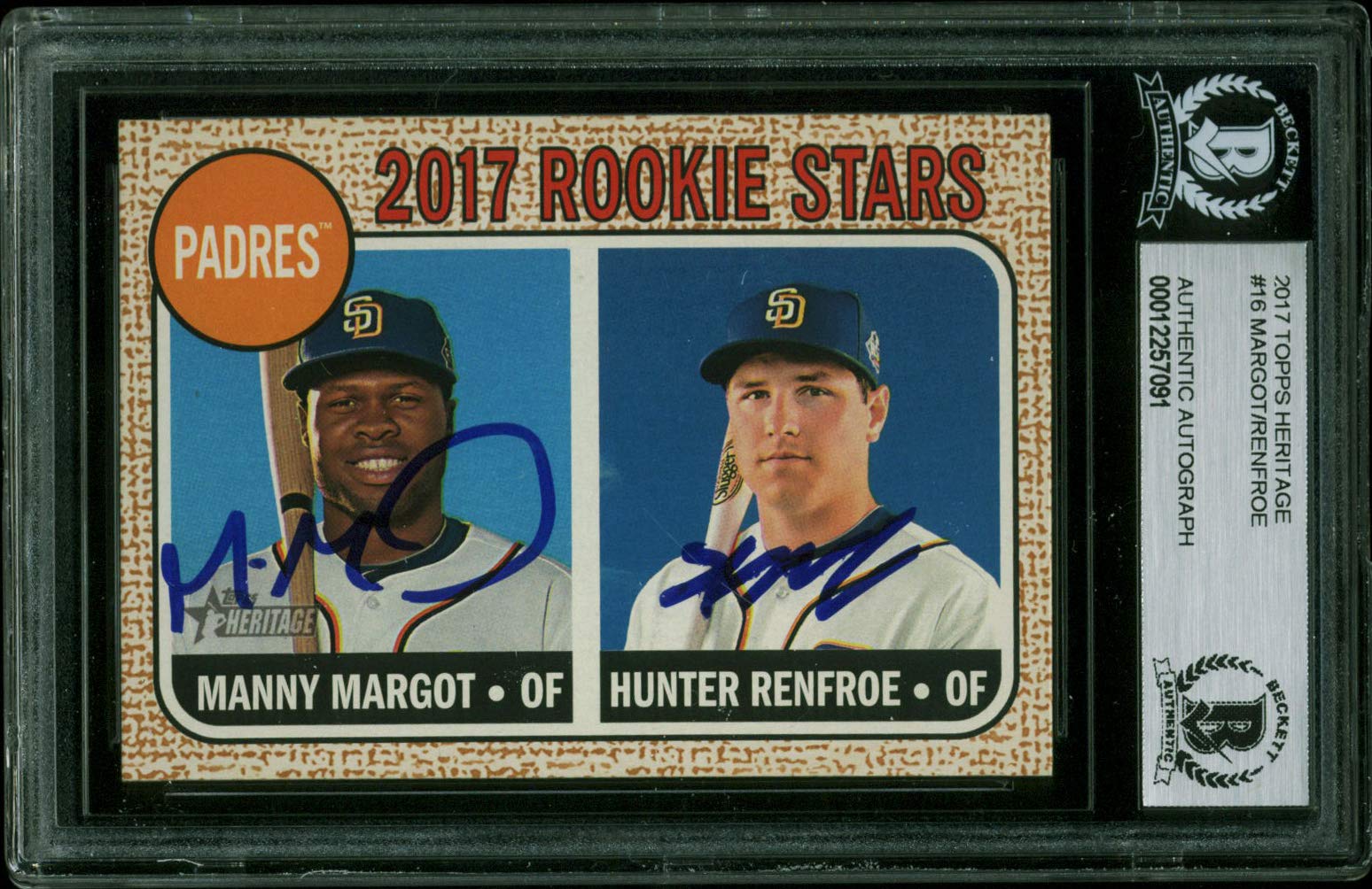 Hunter Renfroe & Manny Margot Signed 2017 Topps Heritage #16 RC Card BAS Slabbed