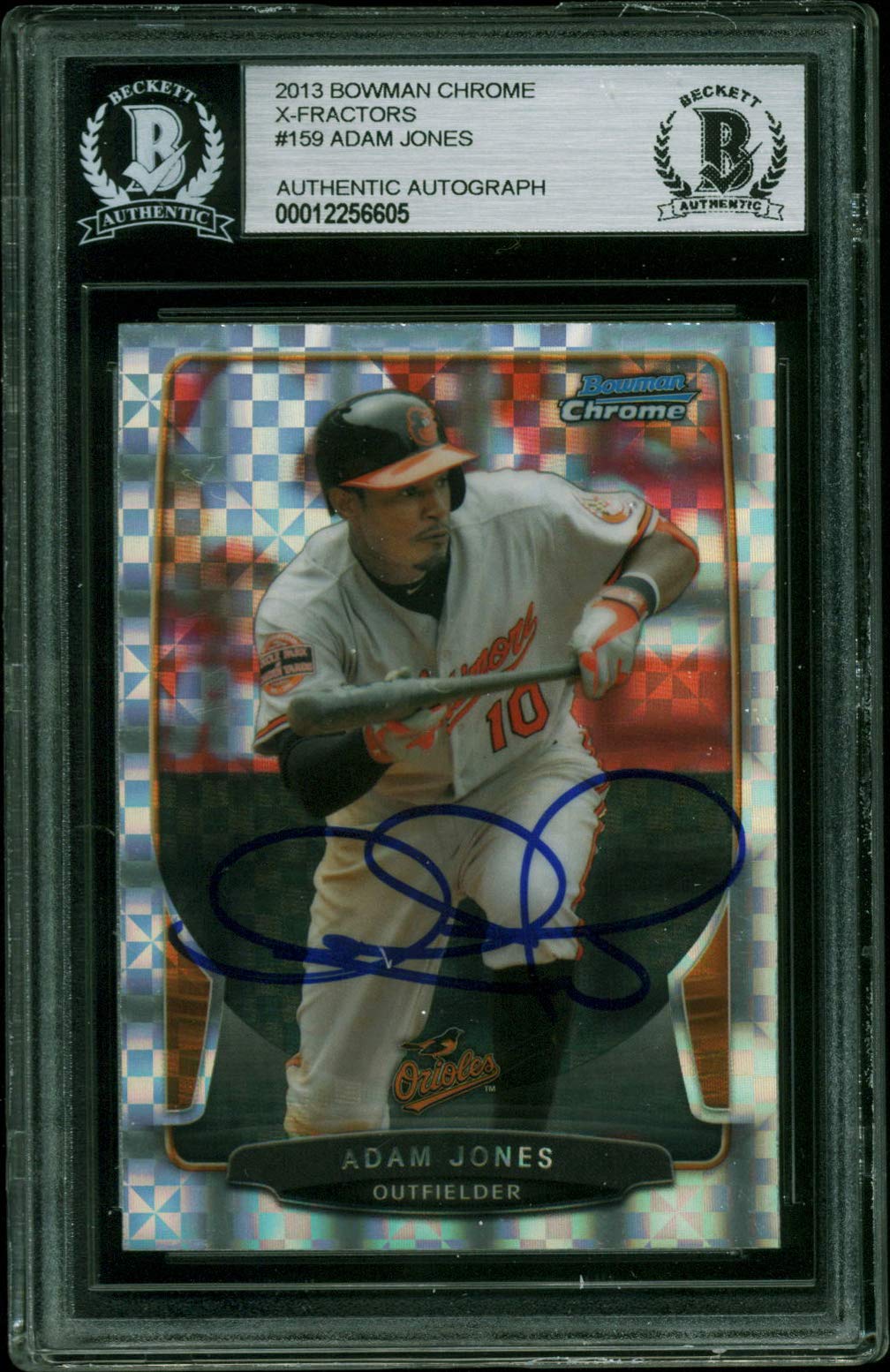 Orioles Adam Jones Signed 2013 Bowman Chrome X-Fractors #159 Card BAS Slabbed