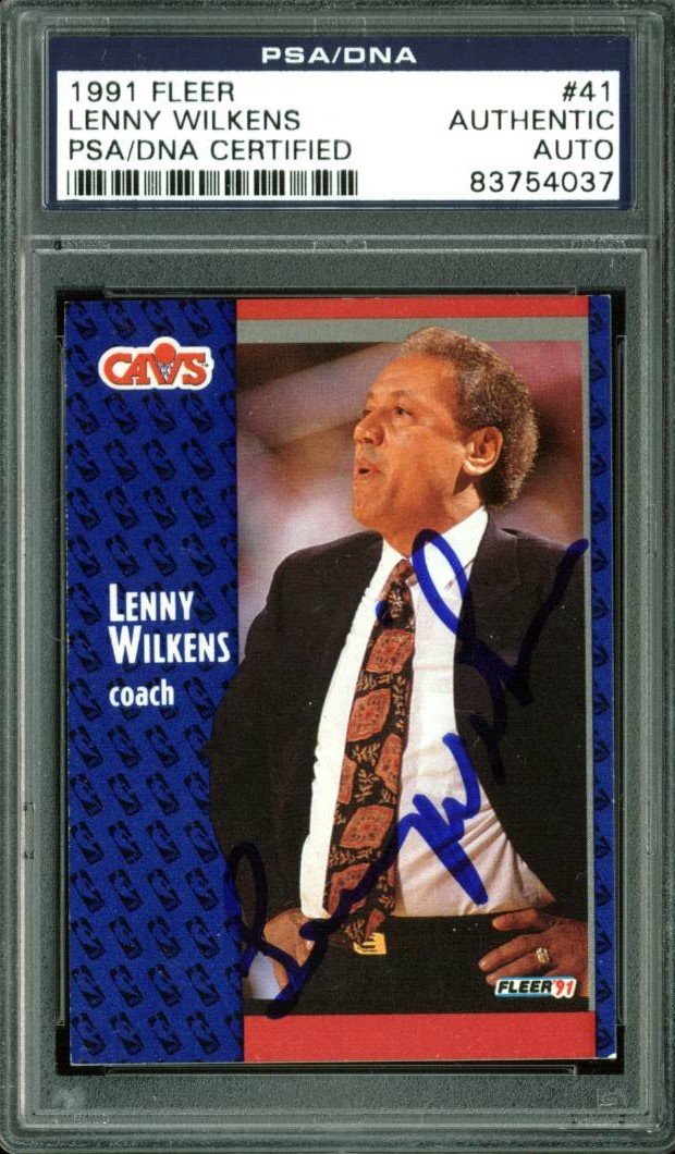 Cavaliers Lenny Wilkens Authentic Signed Card 1991 Fleer #41 PSA/DNA Slabbed