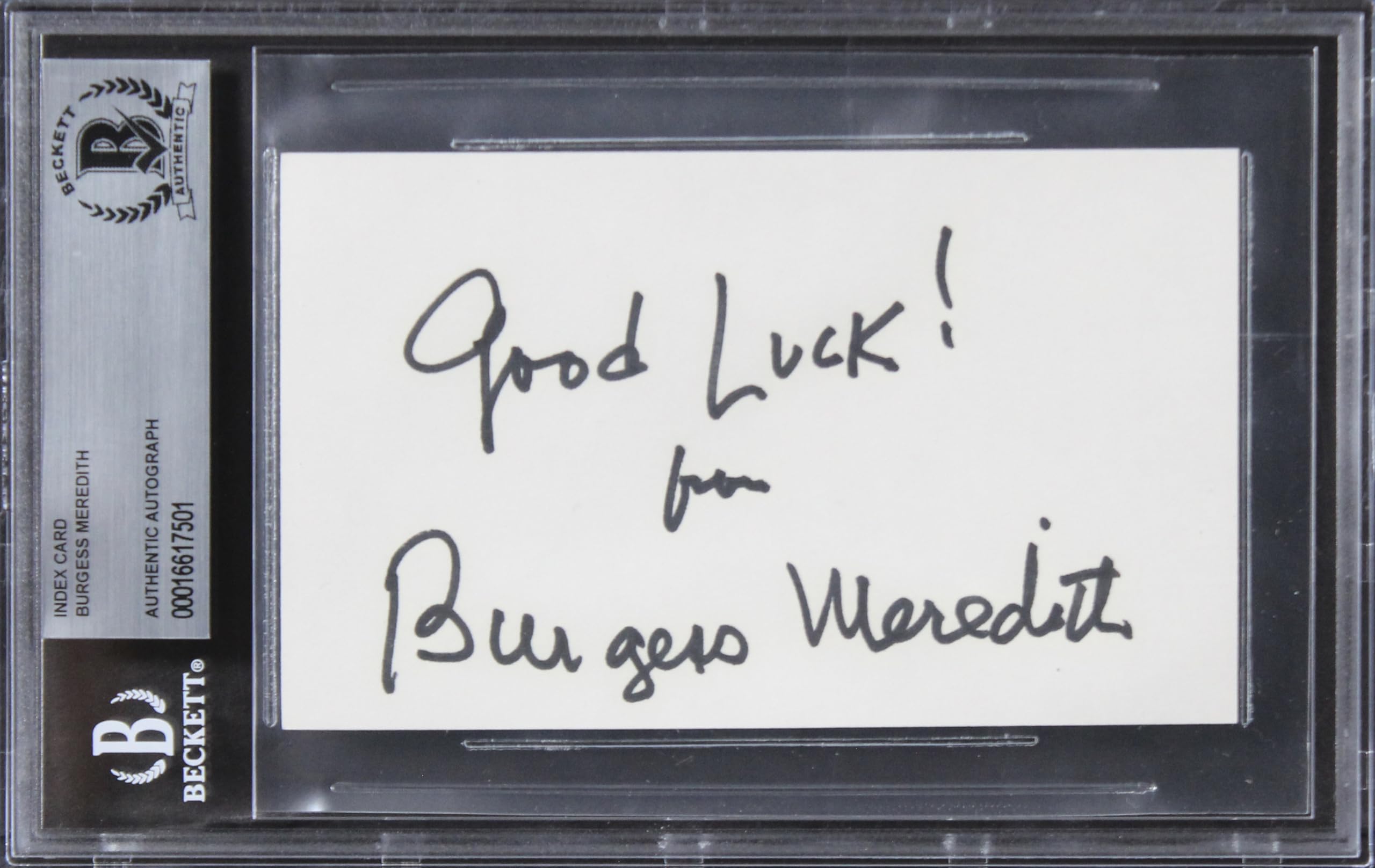 Burgess Meredith Rocky "Good Luck" Authentic Signed 3x5 Index Card BAS Slabbed 2