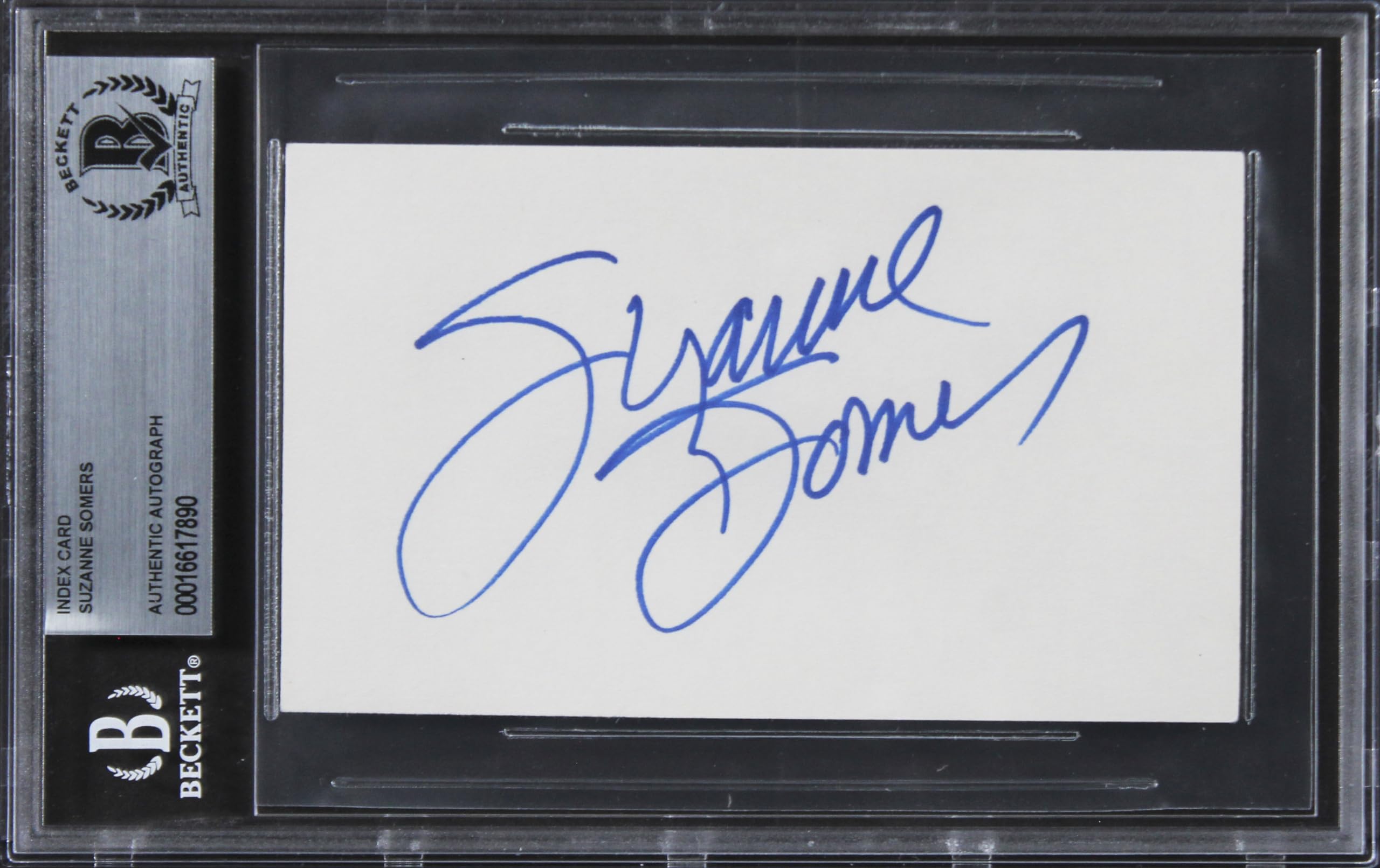 Suzanne Somers Three's Company Authentic Signed 3x5 Index Card BAS Slabbed 1