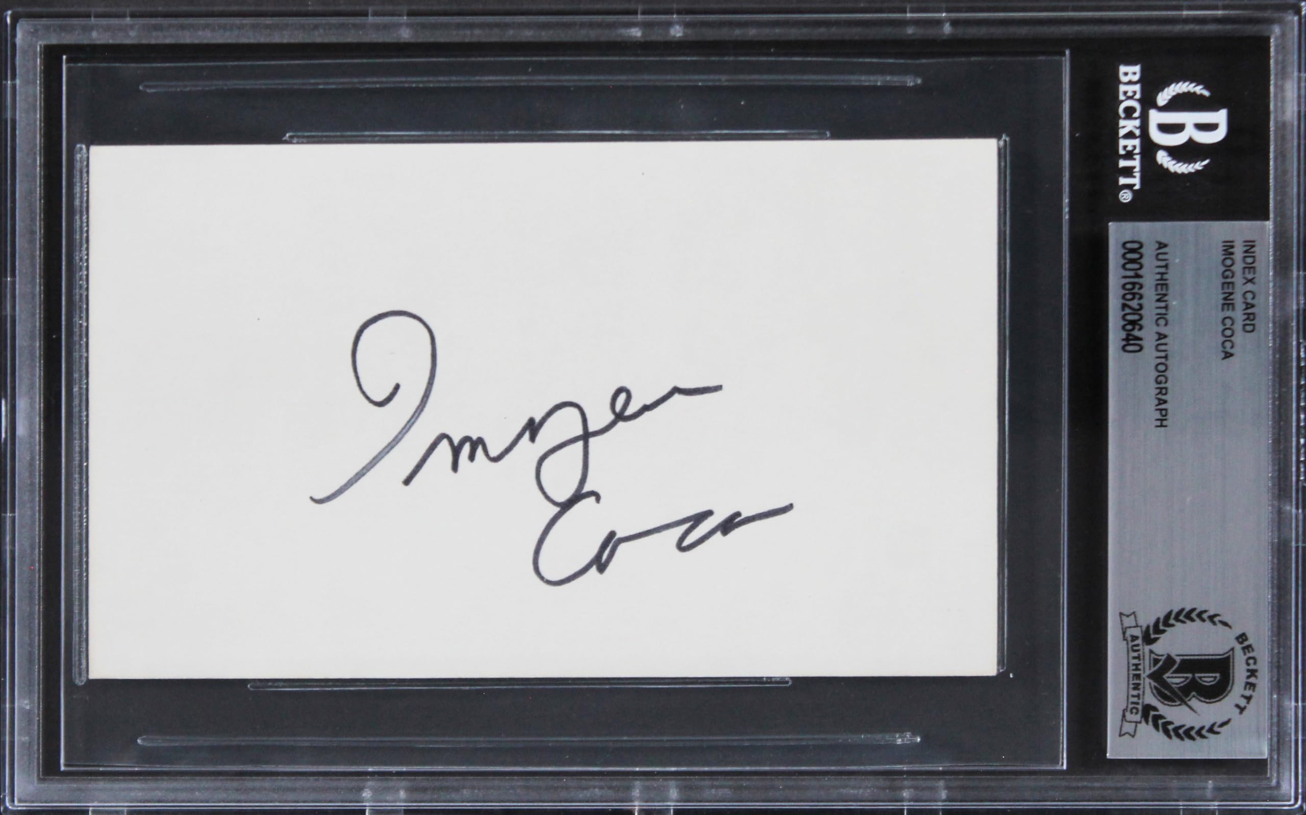 Imogene Coca Vacation Authentic Signed 3x5 Index Card Autographed BAS Slabbed 1