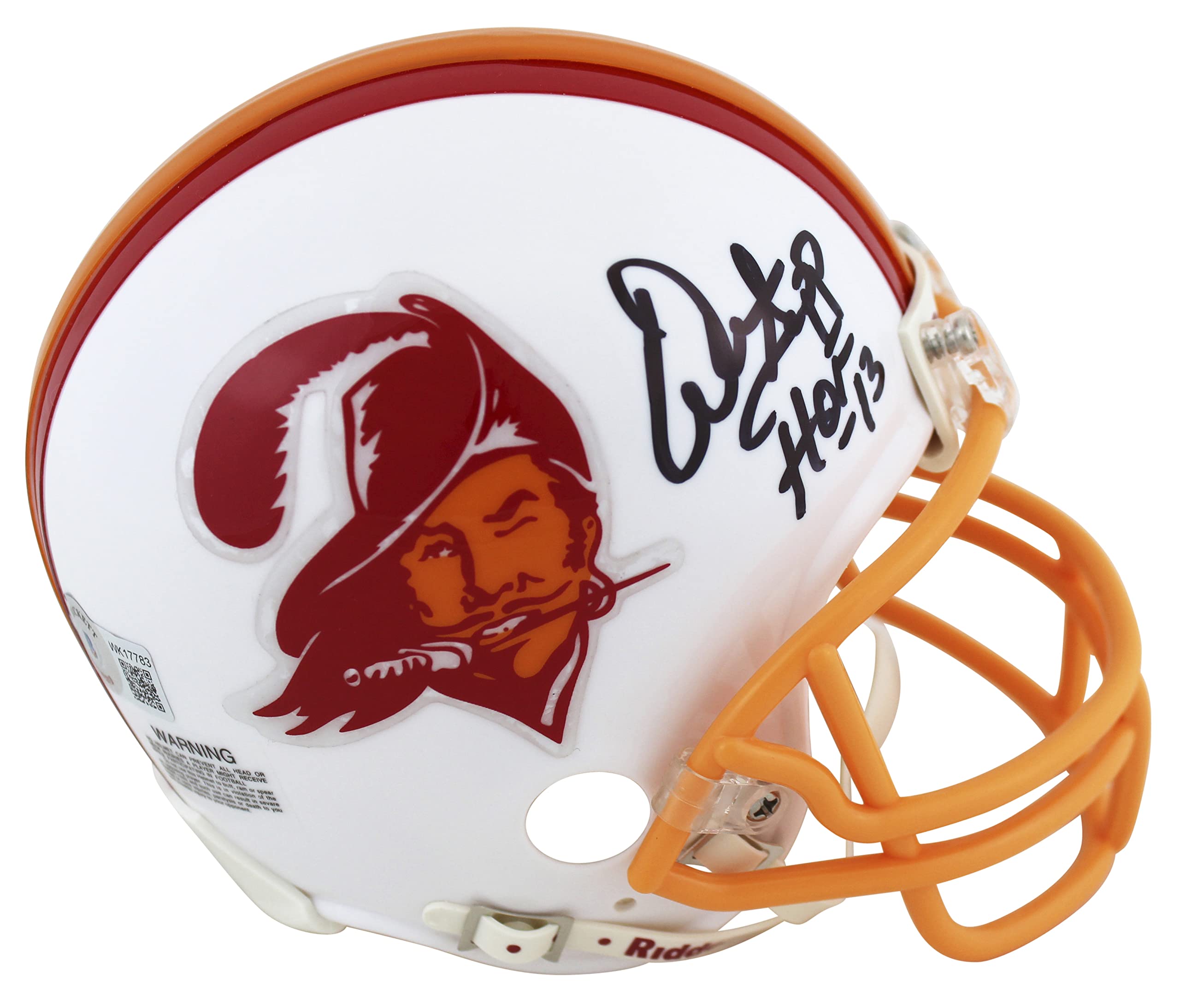 Buccaneers Warren Sapp HOF 13 Signed 76-96 Throwback Rep Mini Helmet BAS Witness
