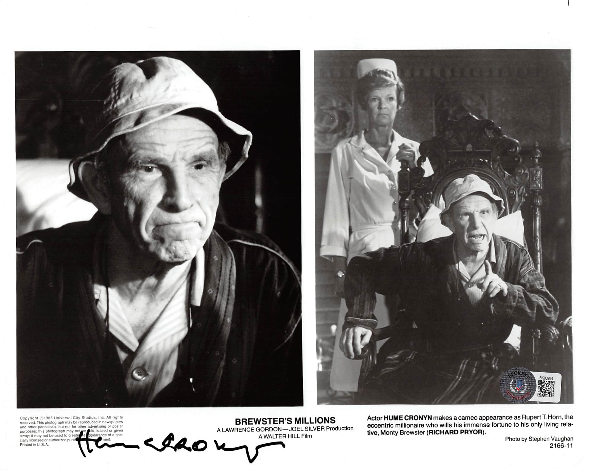 Hume Cronyn Brewster's Millions Authentic Signed 8x10 Photo BAS #BK03994