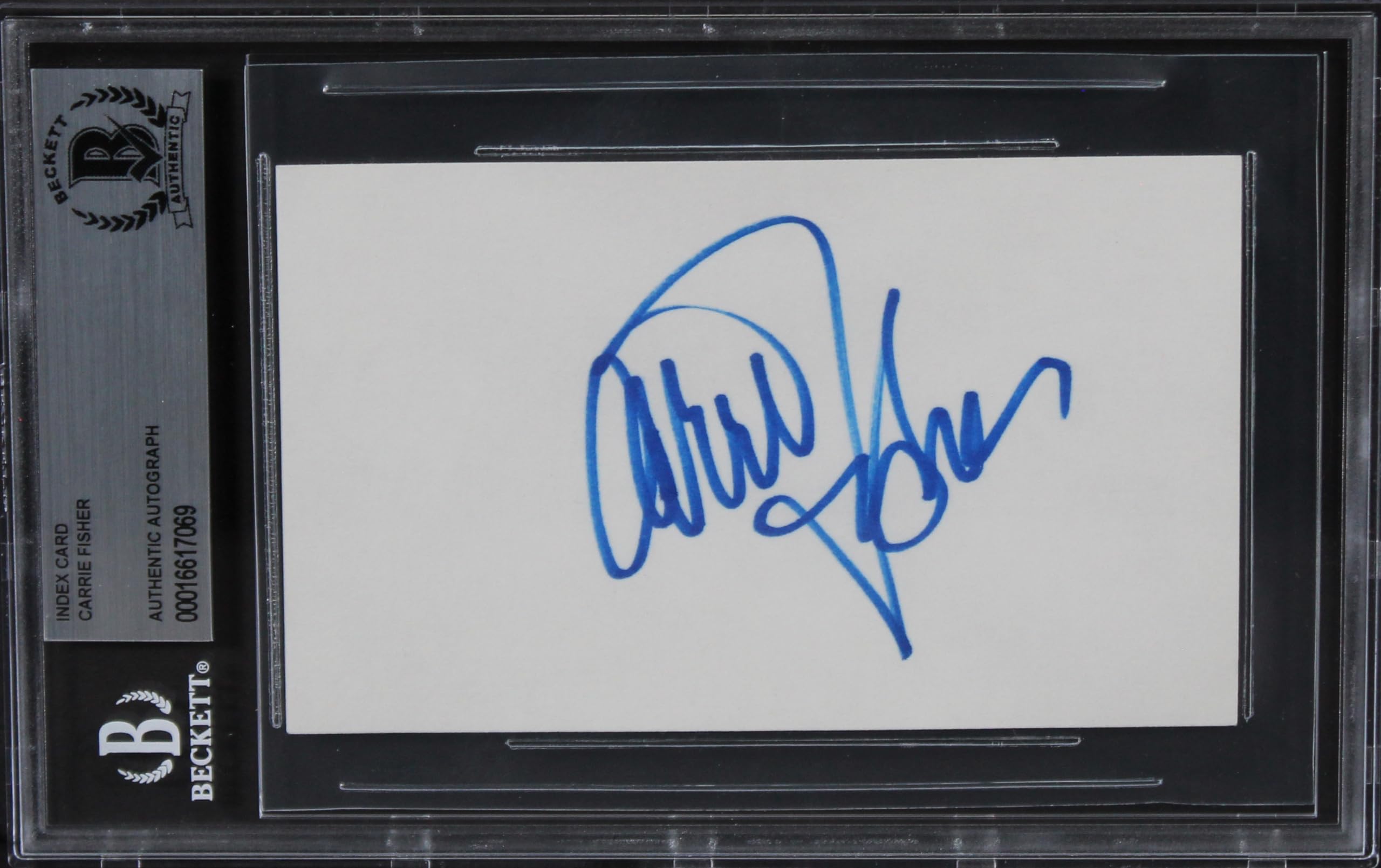 Carrie Fisher Star Wars Authentic Signed 3x5 Index Card Autographed BAS Slab 2