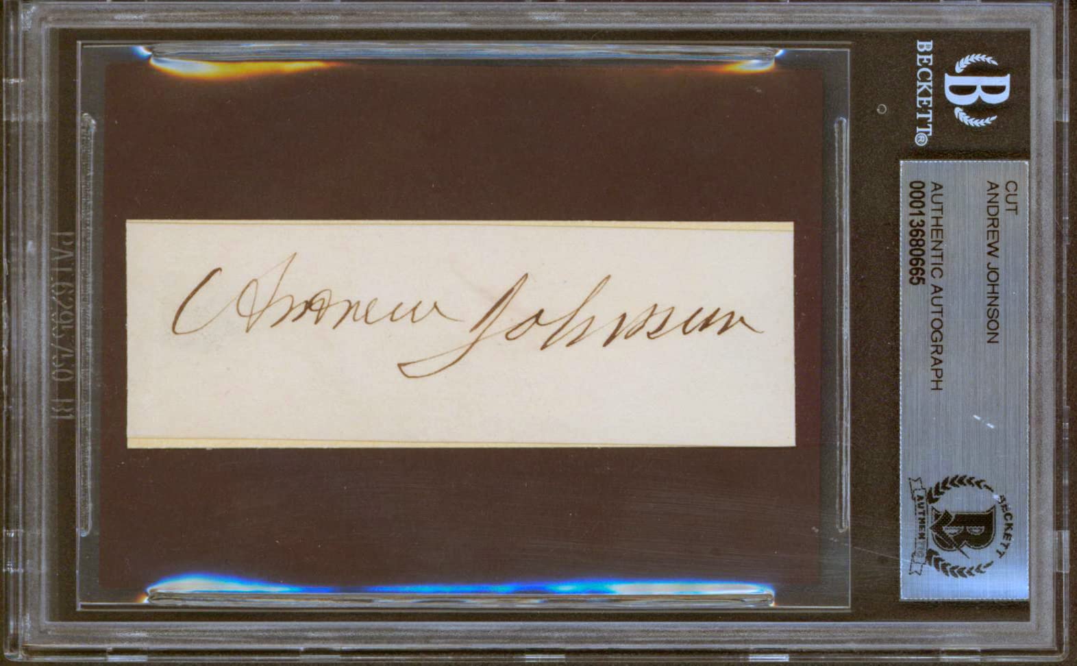Andrew Johnson Authentic Signed 1x3.25 Cut Signature Autographed BAS Slabbed