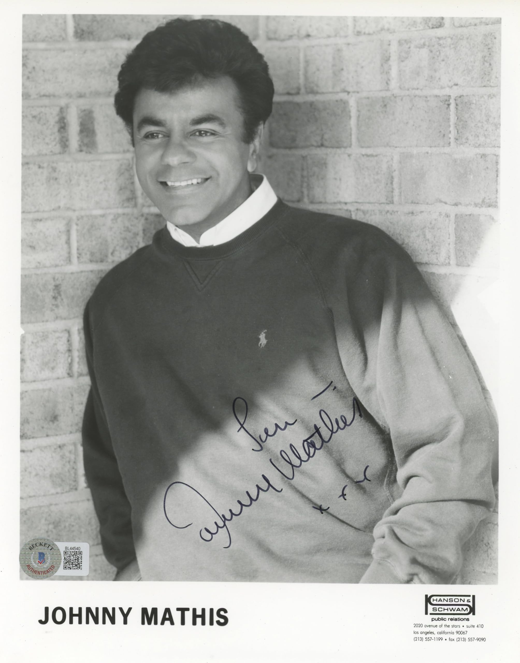 Johnny Mathis Musician & Singer "Love" Authentic Signed 8x10 Photo BAS #BL44540