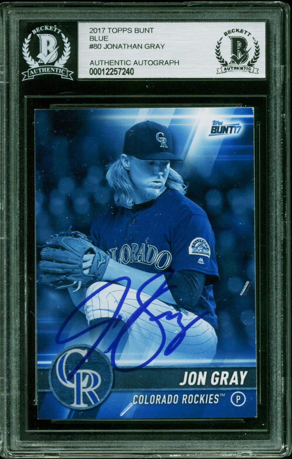 Rockies Jonathan Gray Authentic Signed 2017 Topps Bunt Blue #80 Card BAS Slabbed