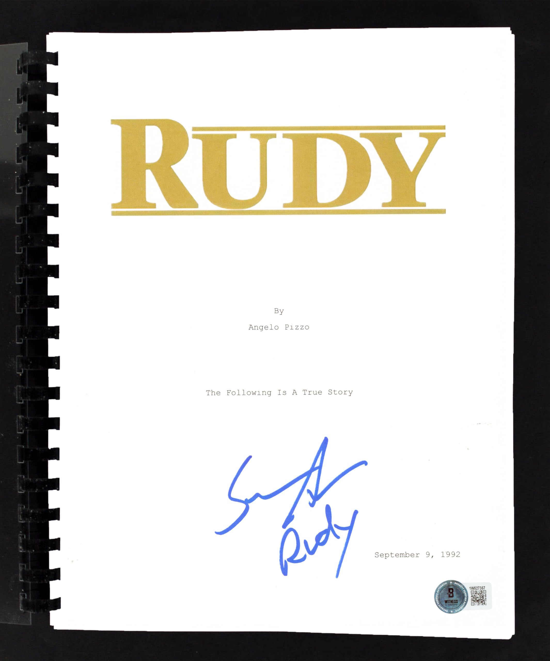 Sean Astin "Rudy" Authentic Signed Movie Script Autographed BAS Witnessed