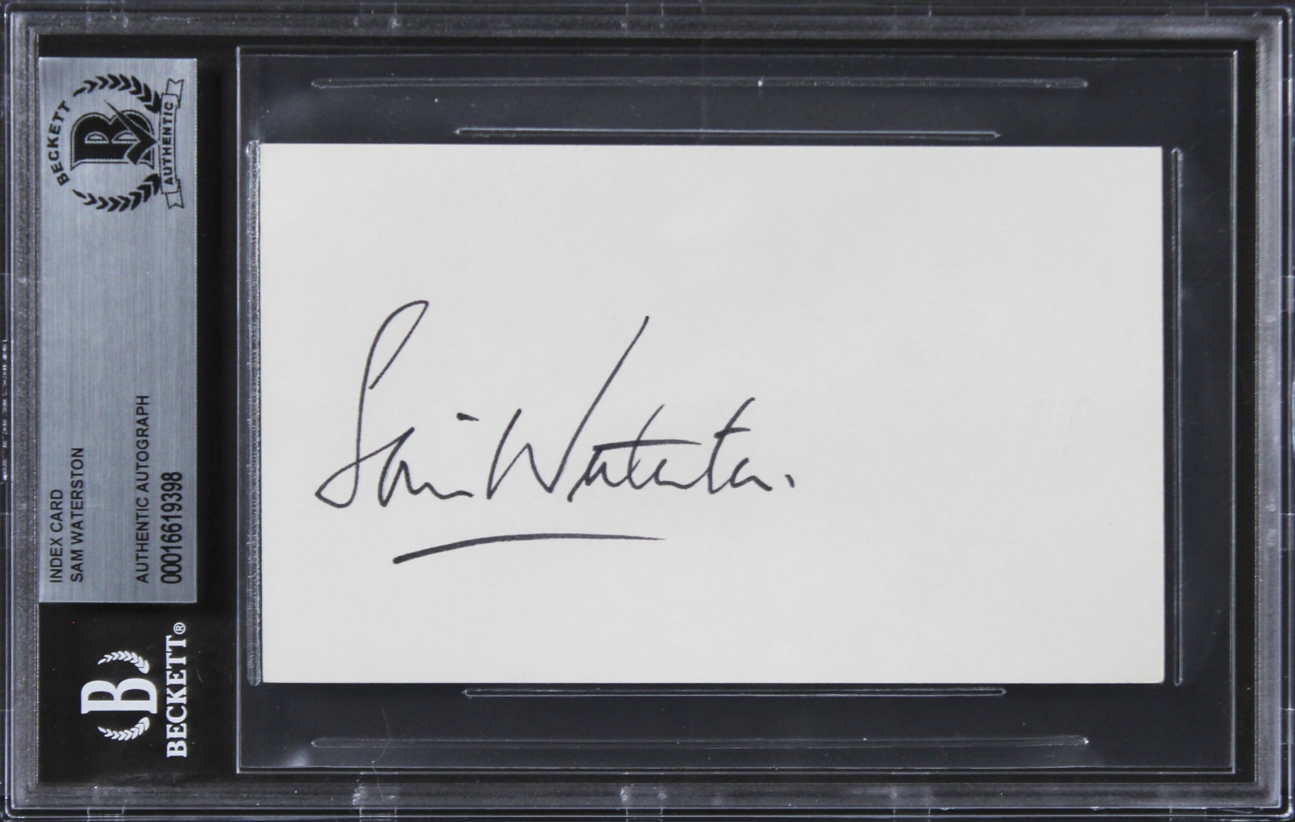 Sam Waterston Law & Order Authentic Signed 3x5 Index Card BAS Slabbed