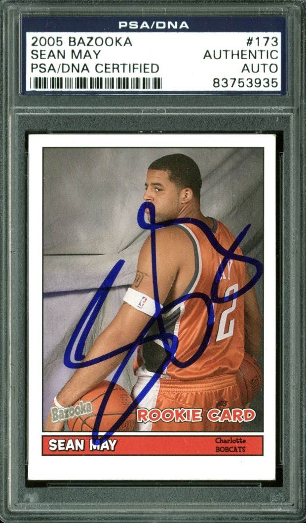 Bobcats Sean May Authentic Signed Card 2005 Bazooka RC #173 PSA/DNA Slabbed