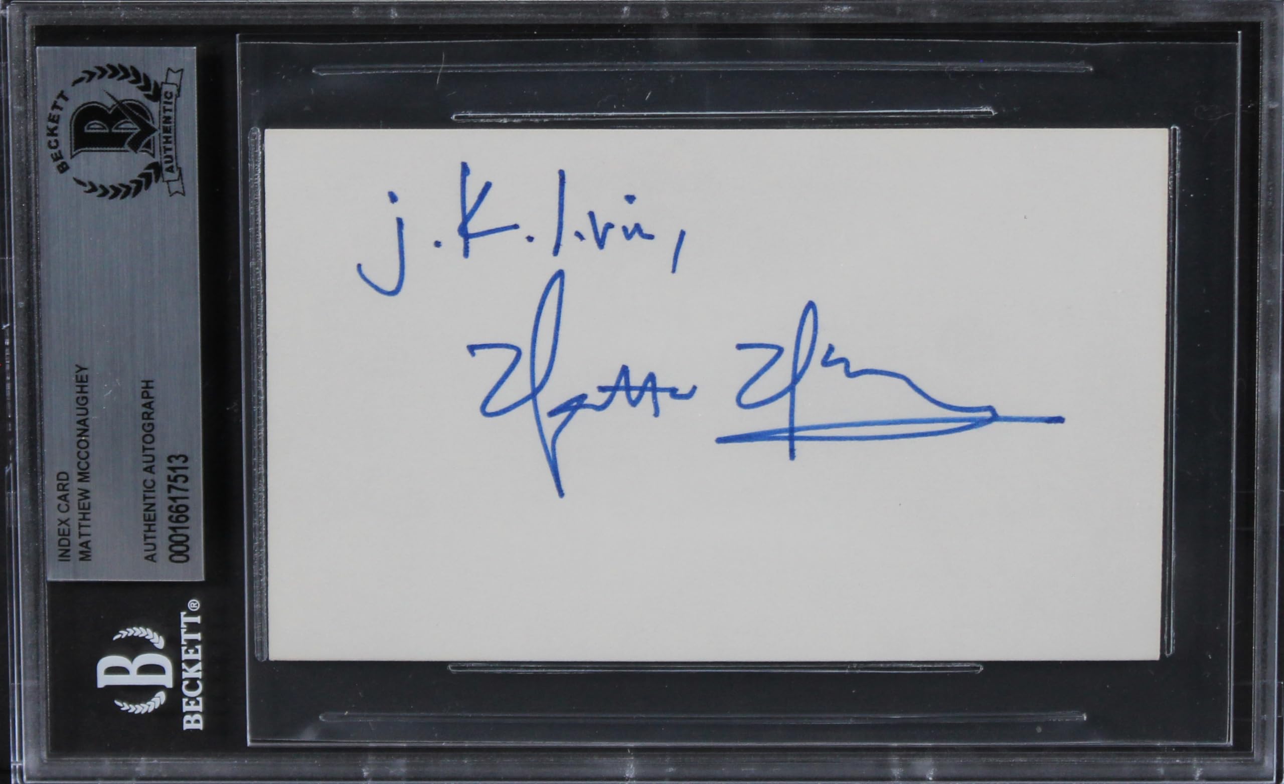 Matthew McConaughey Interstellar Authentic Signed 3x5 Index Card BAS Slabbed