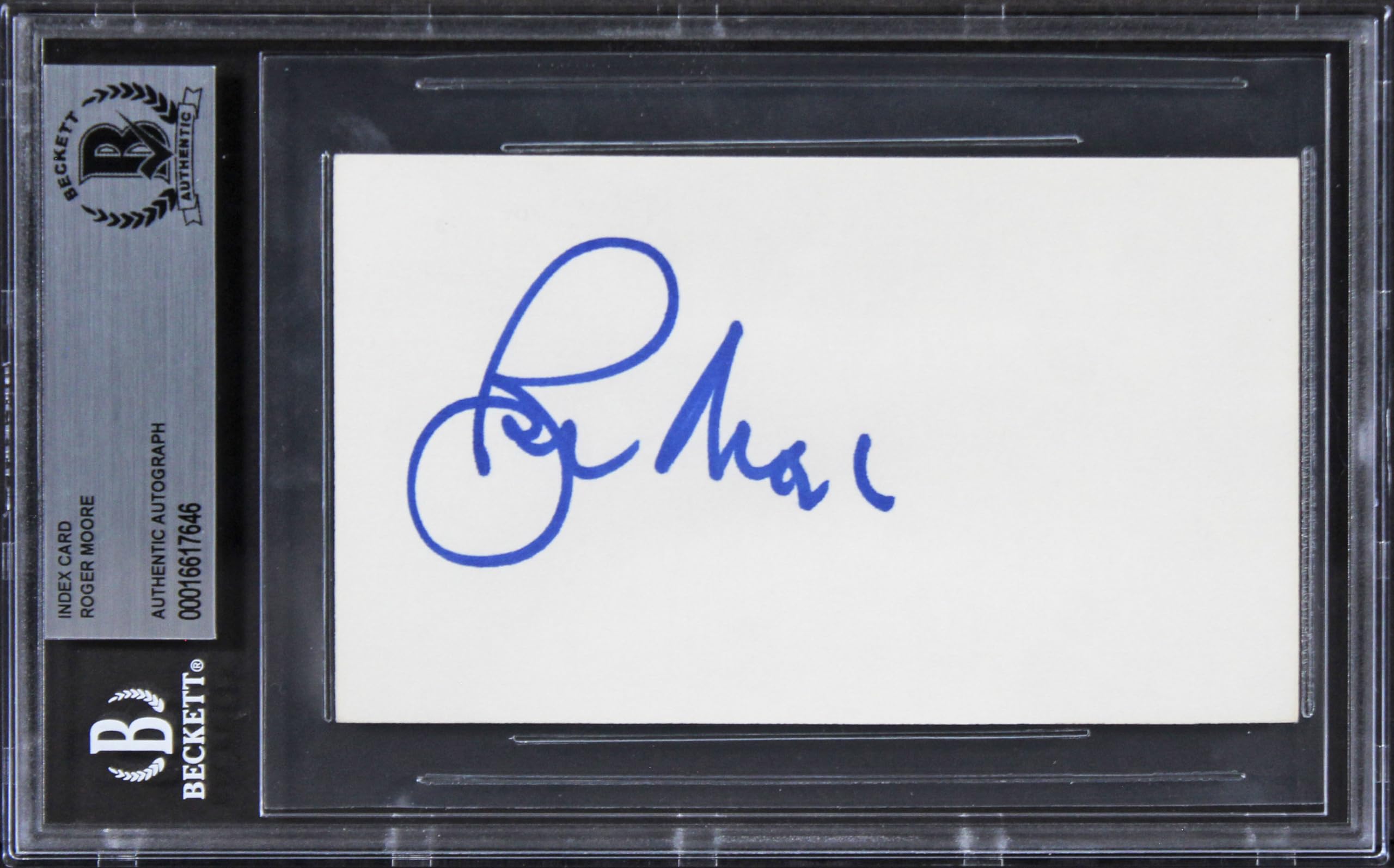 Roger Moore James Bond Authentic Signed 3x5 Index Card Autographed BAS Slabbed 2