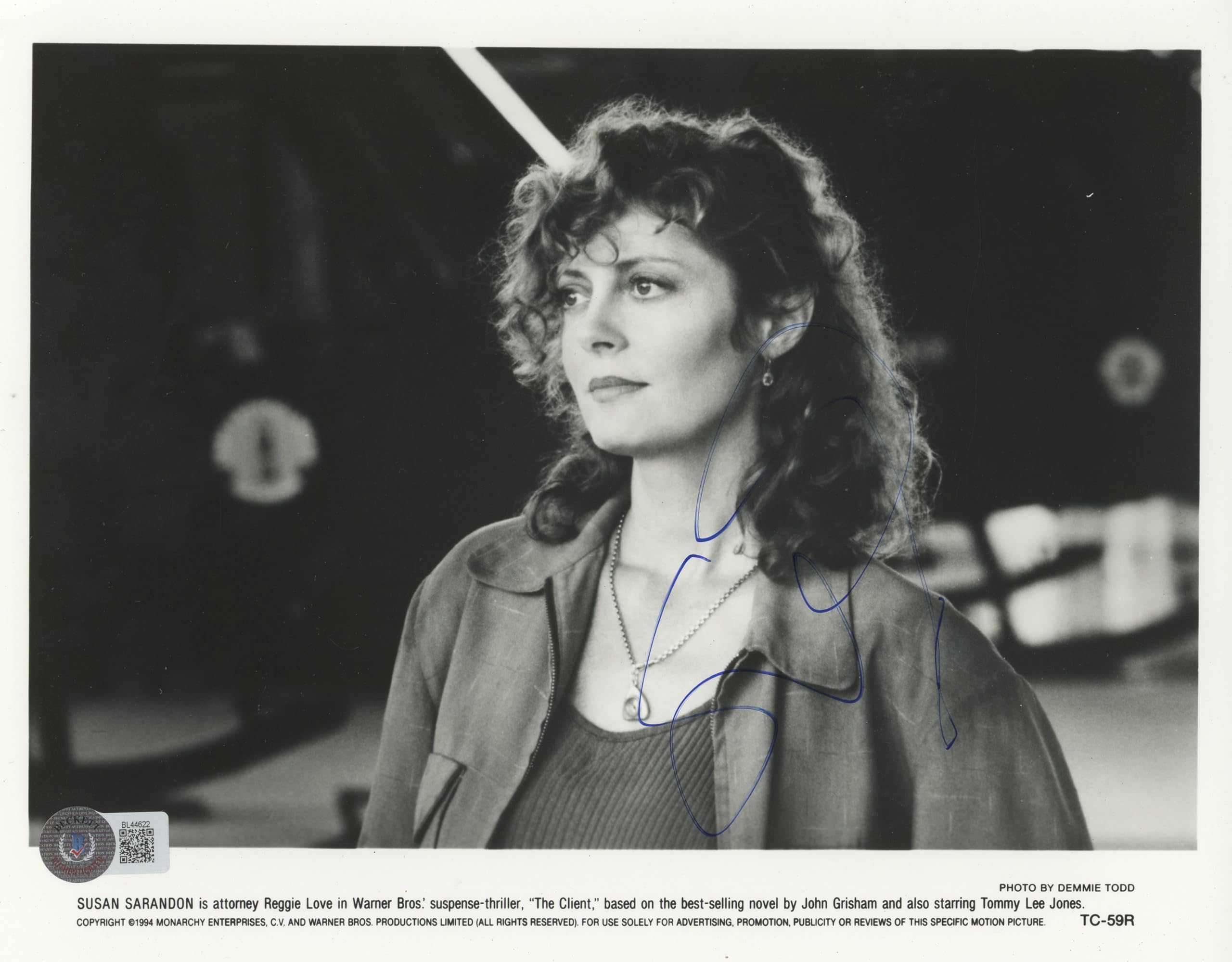 Susan Sarandon The Client Authentic Signed 8x10 Black & White Photo BAS #BL44622