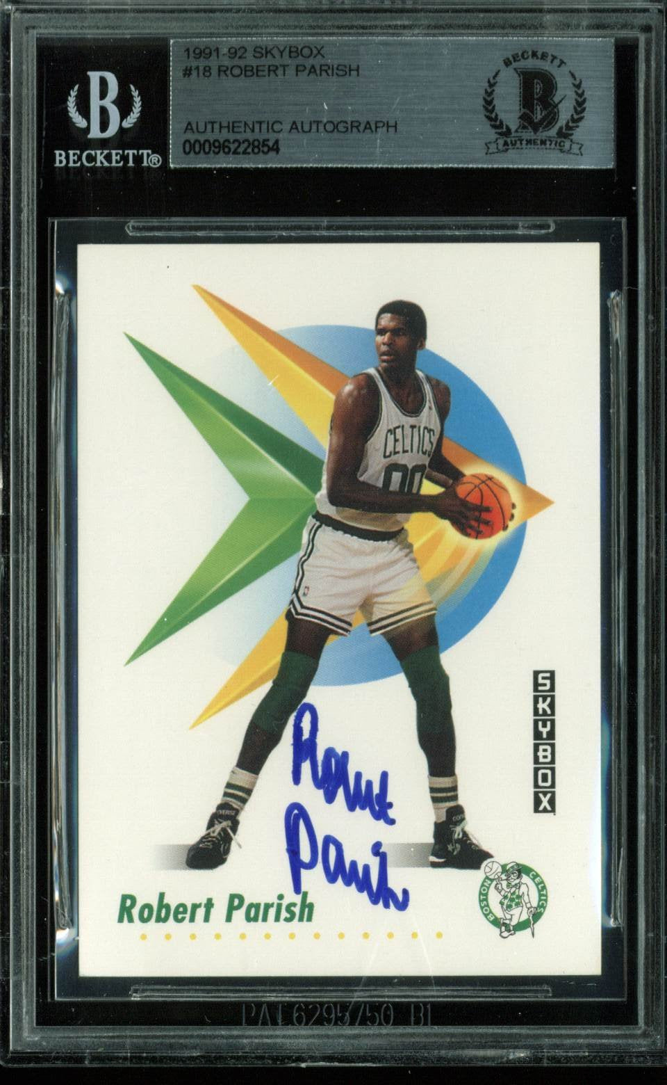 Celtics Robert Parish Authentic Signed Card 1991 Skybox #18 BAS Slabbed