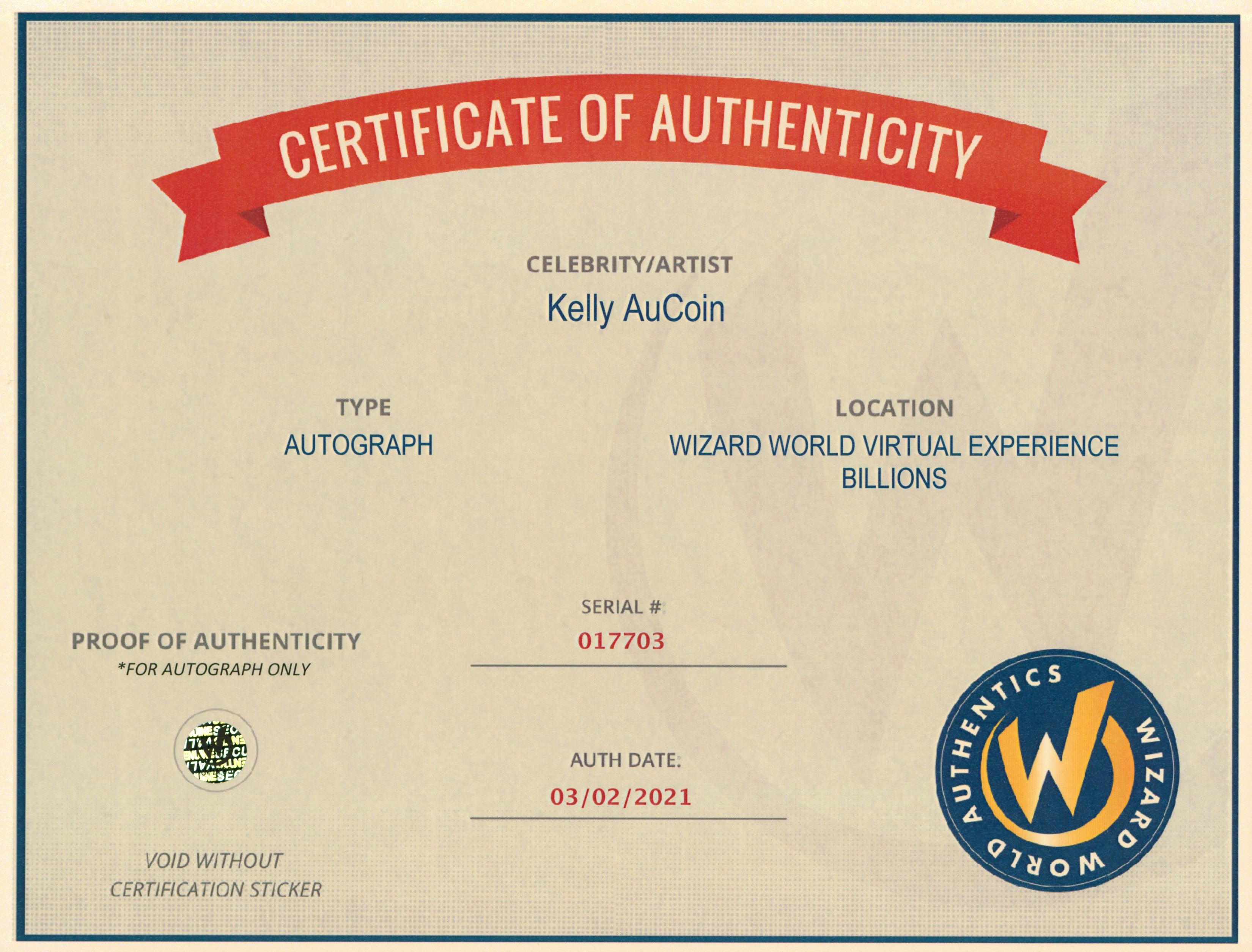 Kelly AuCoin Billions Authentic Signed 8x10 Photo Autographed Wizard World 2