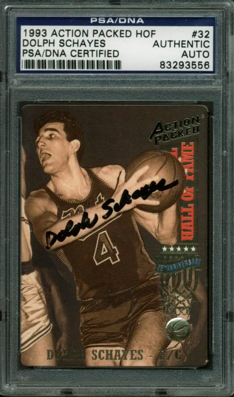 Nationals Dolph Schayes Authentic Signed Card 1993 Action Packed HOF PSA Slabbed
