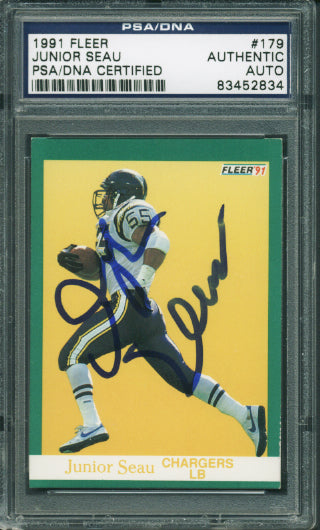 Chargers Junior Seau Authentic Signed Card 1991 Fleer #179 PSA/DNA Slabbed